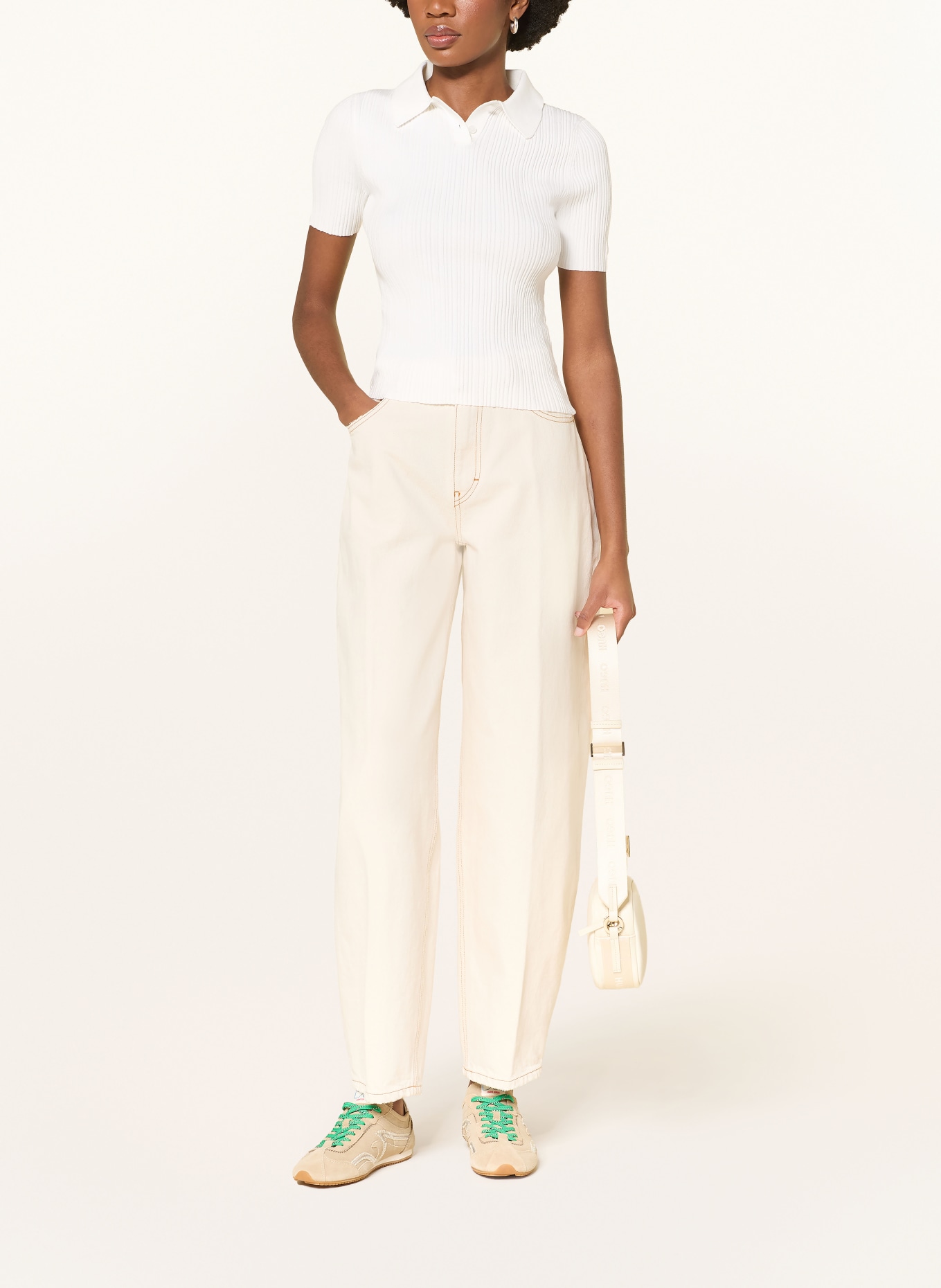 HUGO Knitted polo shirt SAREPLETTE: CREAM