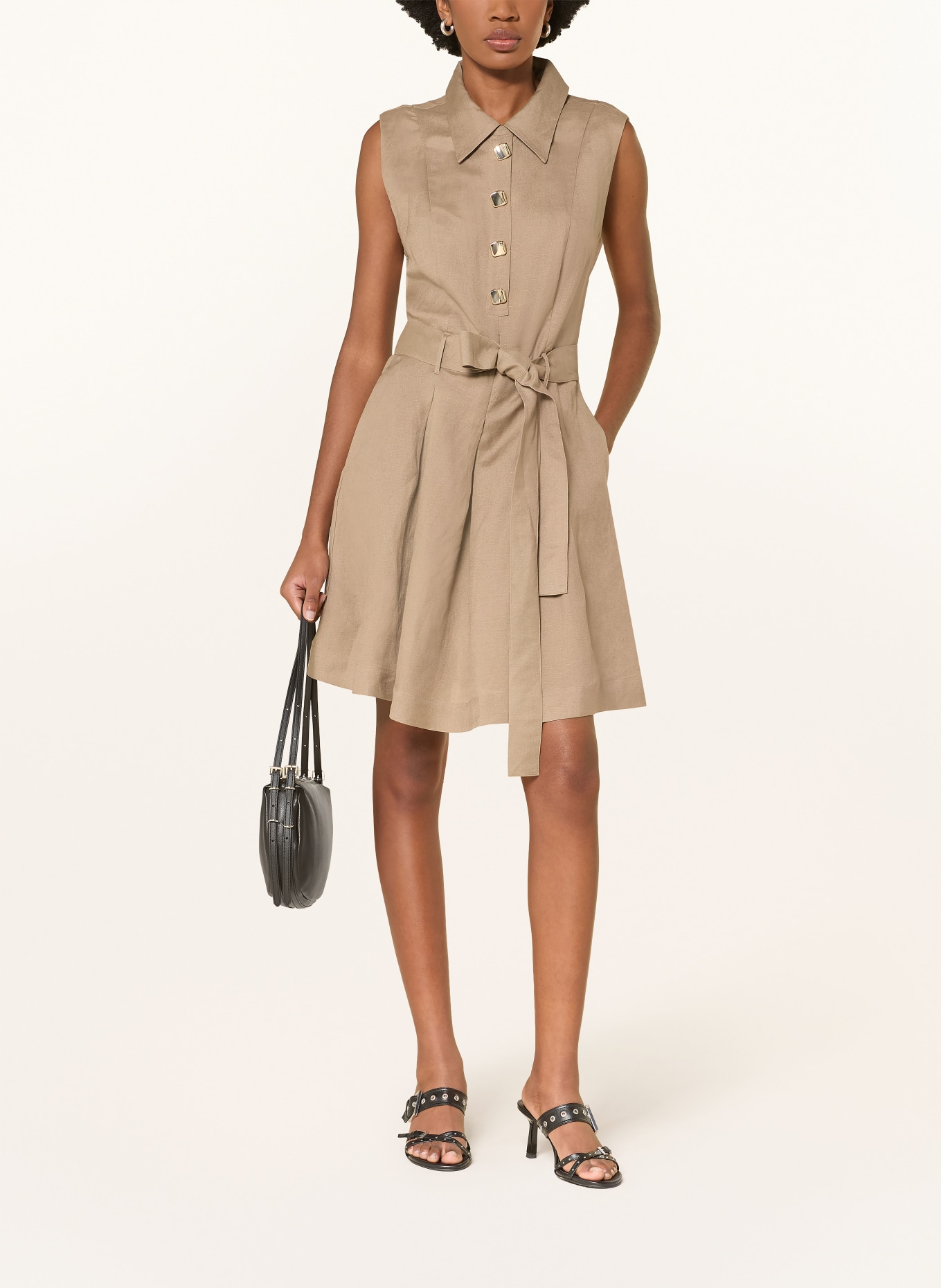 HUGO Hemdblusenkleid KALEISI mit Leinen: HELLBRAUN