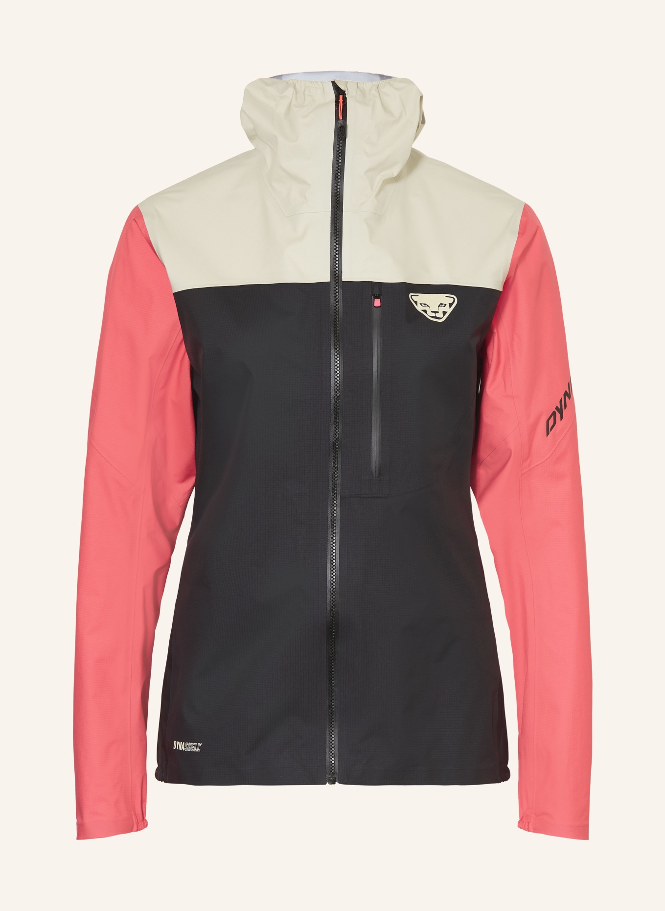DYNAFIT Hardshellová bunda TRAVERSE: ČERNÁ / KRÉMOVÁ / SVĚTLE ČERVENÁ