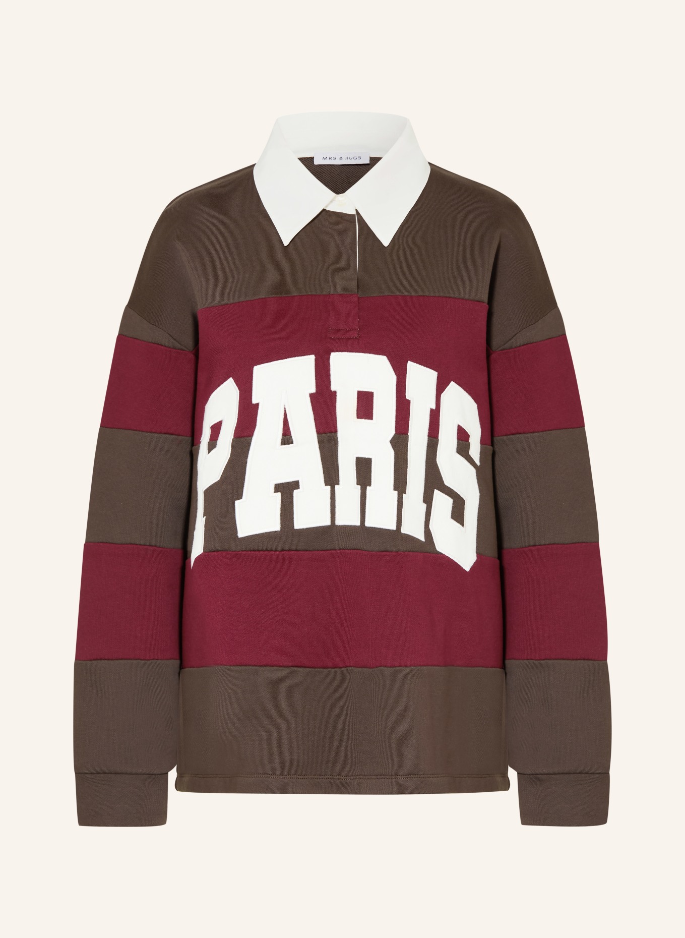 MRS & HUGS Jerseyové polo tričko: TMAVĚ ČERVENÁ / HNĚDÁ / KRÉMOVÁ