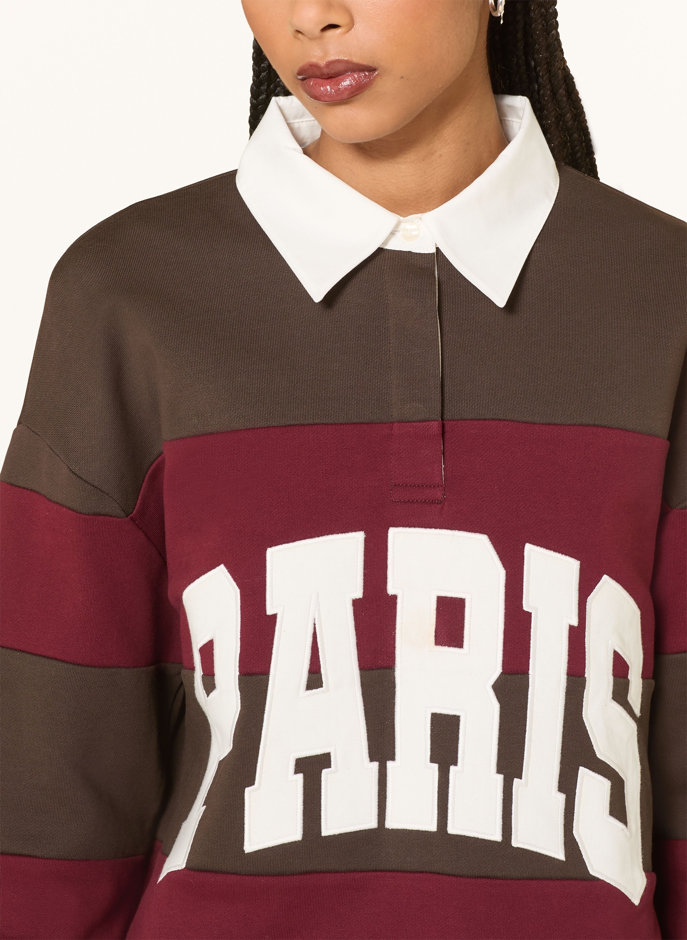 MRS & HUGS Jerseyové polo tričko: TMAVĚ ČERVENÁ / HNĚDÁ / KRÉMOVÁ