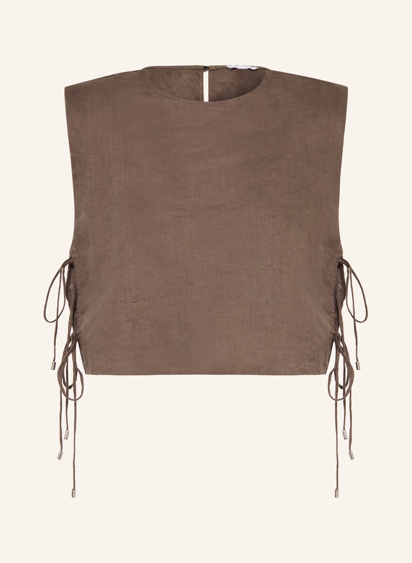 MRS & HUGS Cropped linen shirt: DARK BROWN