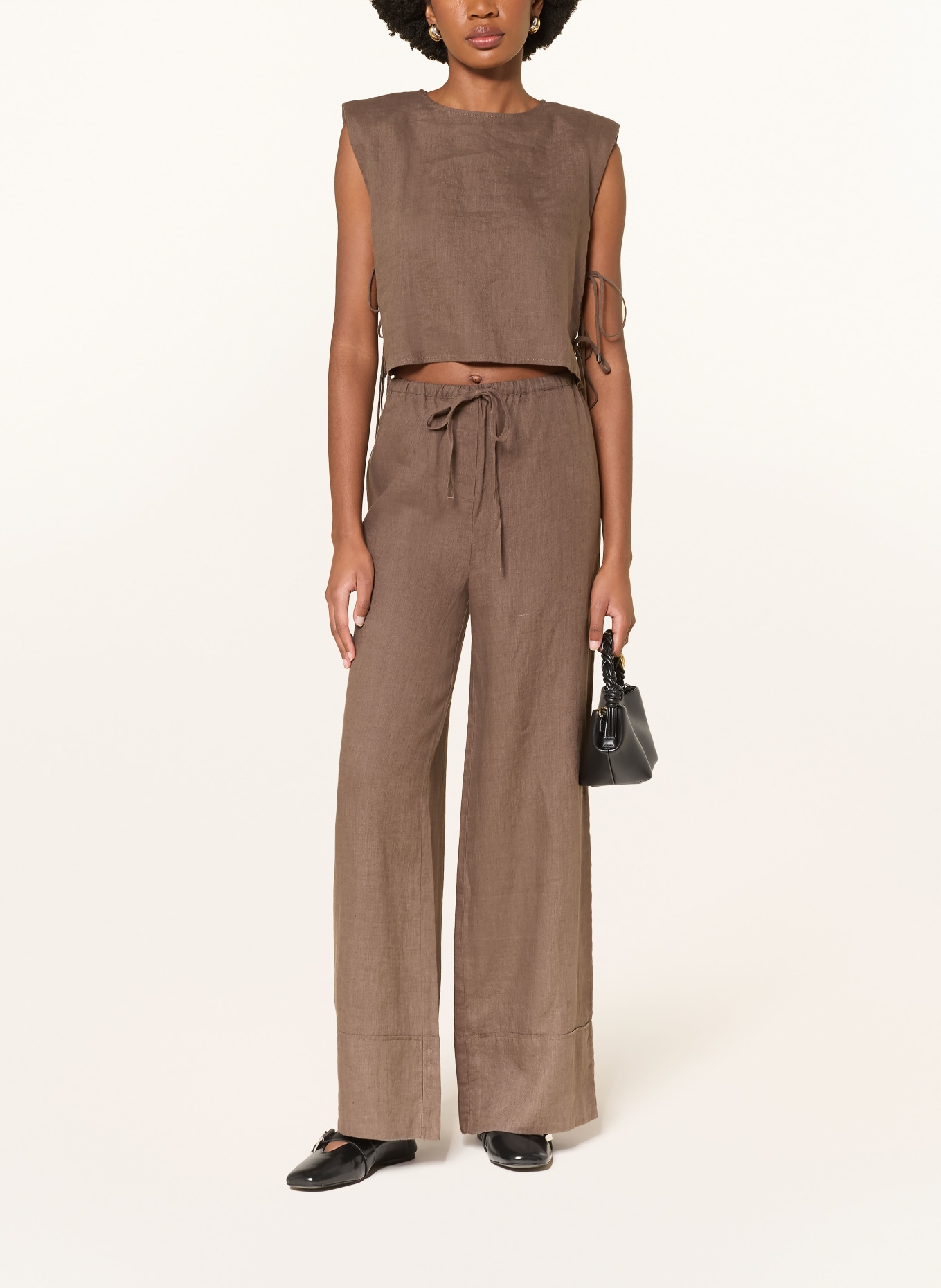 MRS & HUGS Cropped linen shirt: DARK BROWN