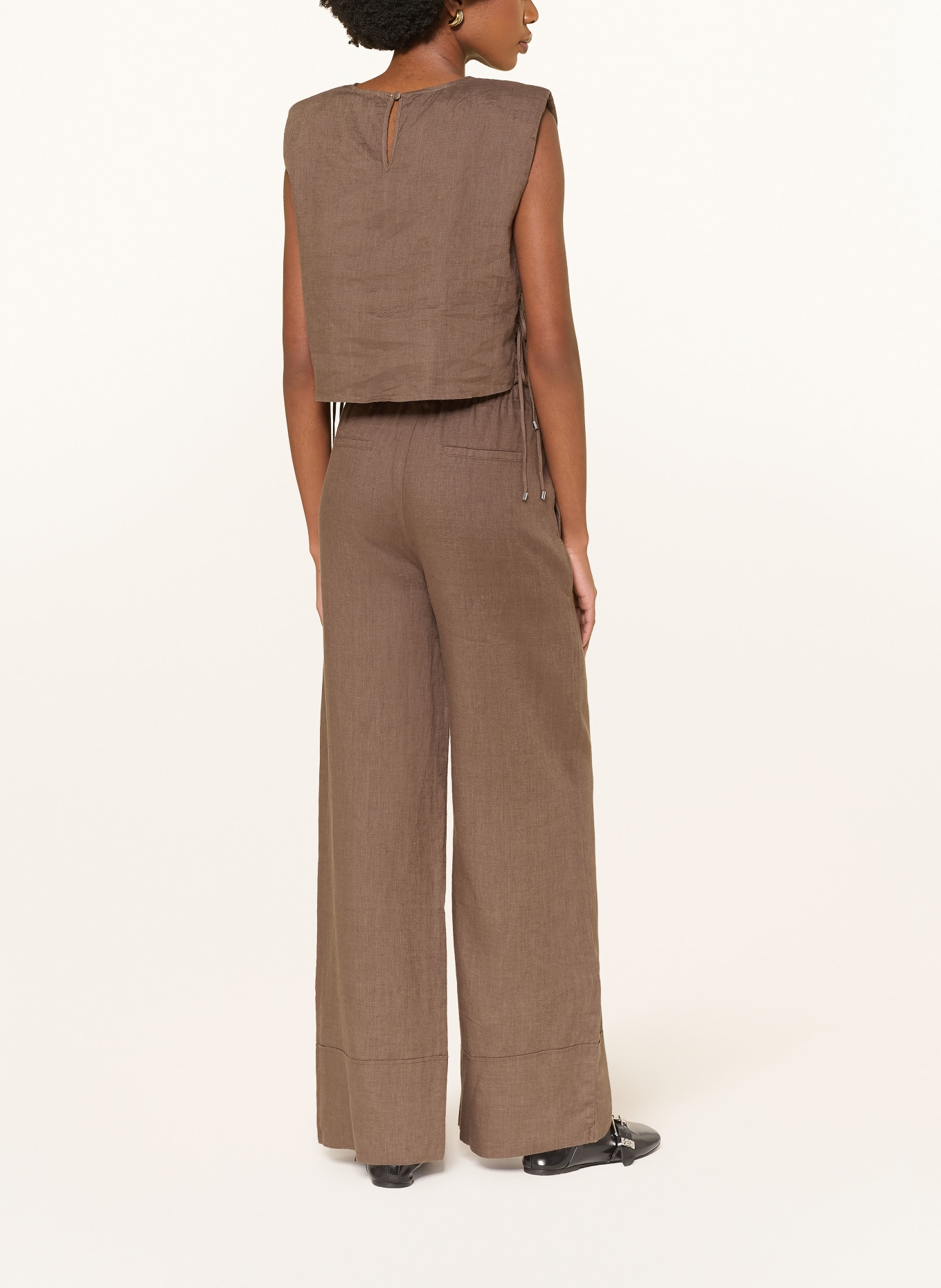 MRS & HUGS Cropped linen shirt: DARK BROWN