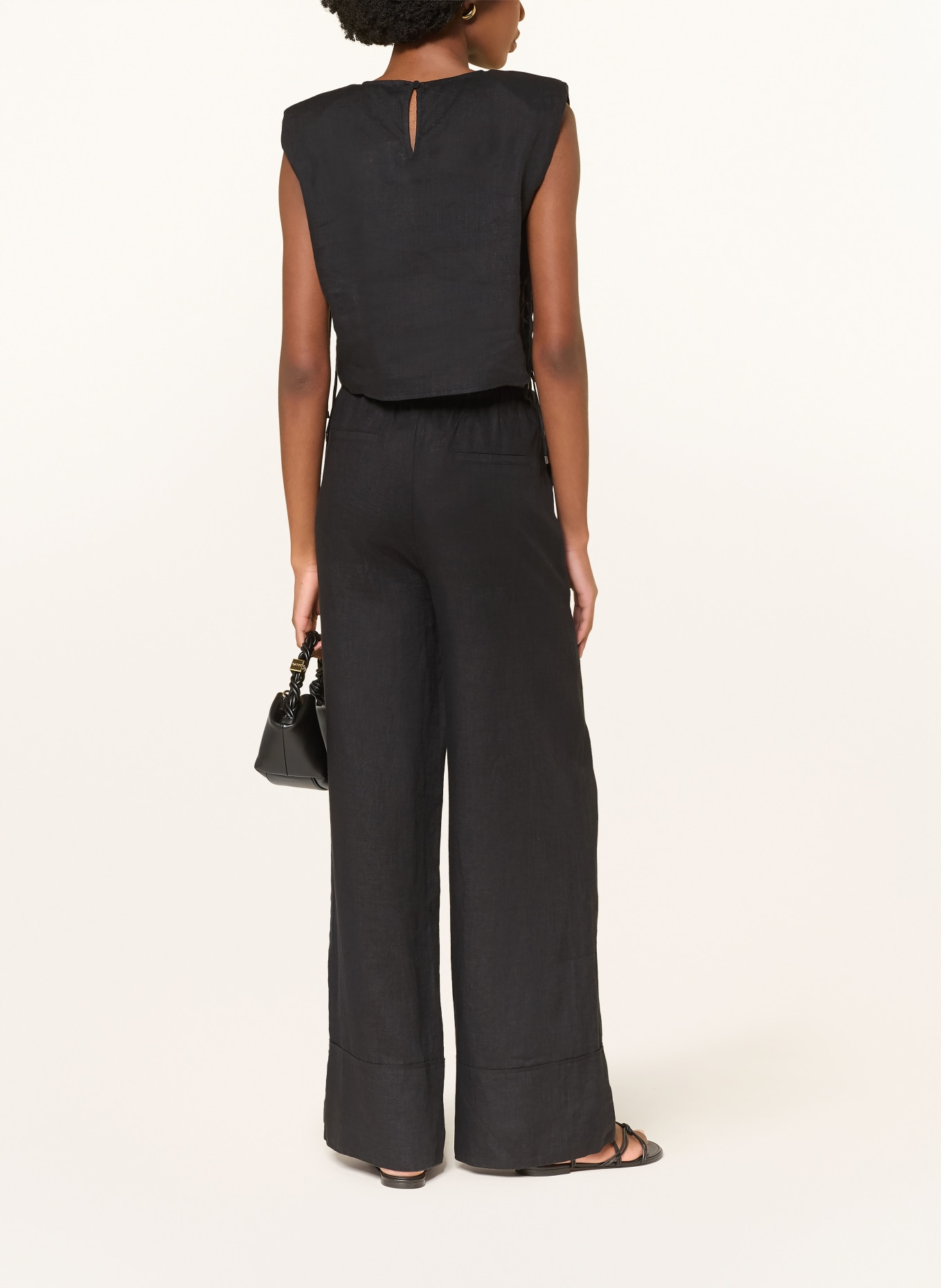 MRS & HUGS Cropped-Shirt aus Leinen: SCHWARZ