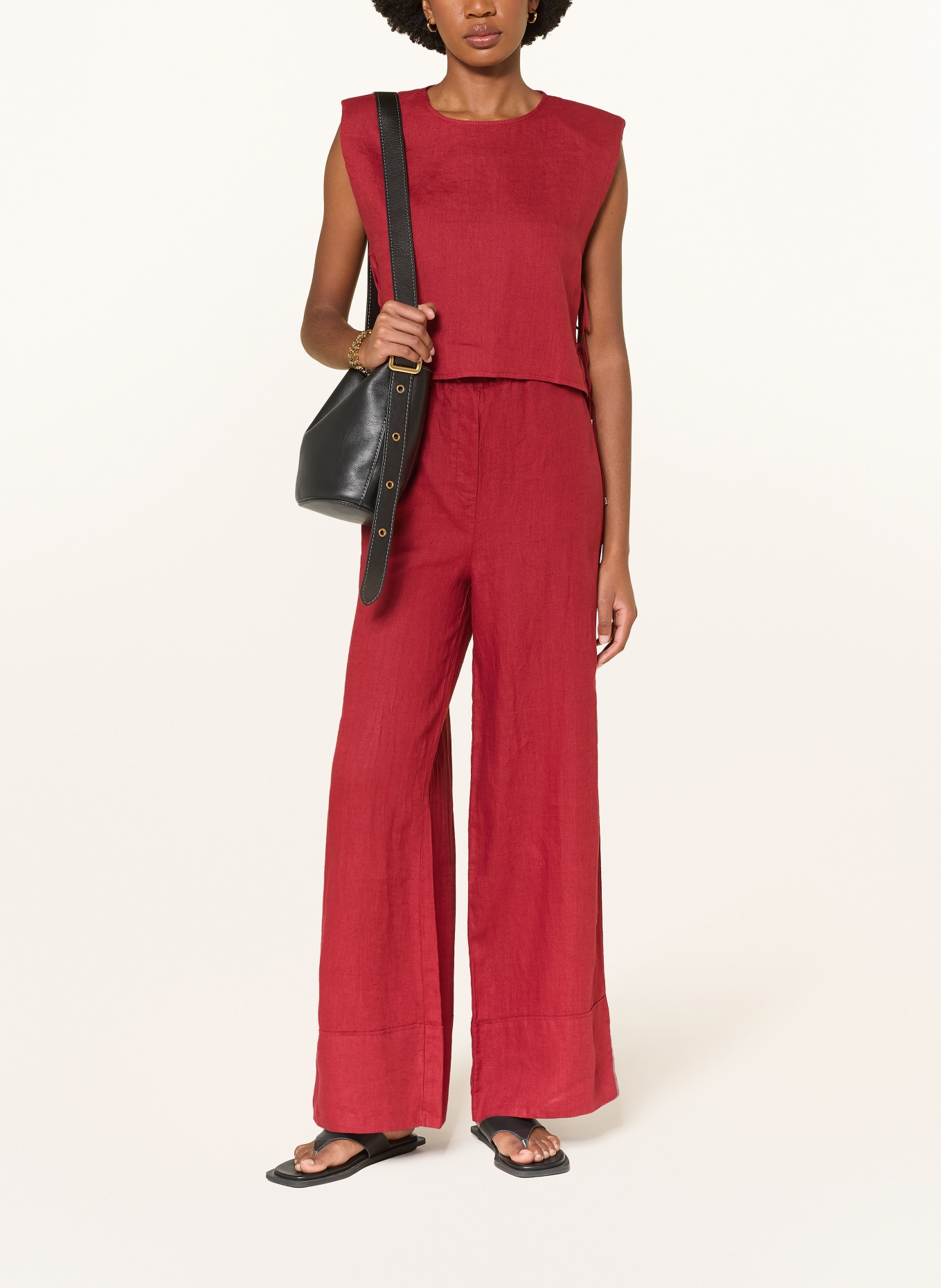 MRS & HUGS Krátké lněné tričko: TMAVĚ ČERVENÁ