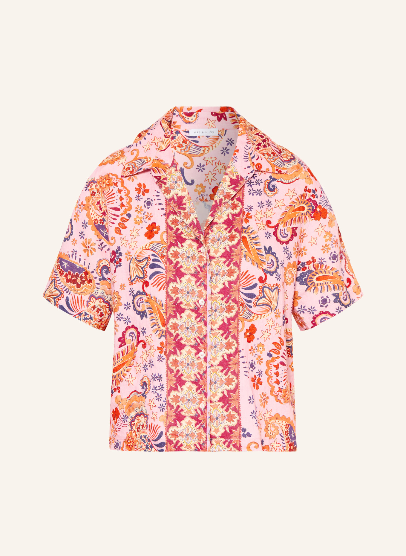 MRS & HUGS Hemdbluse aus Leinen: ROT / DUNKELLILA / PINK