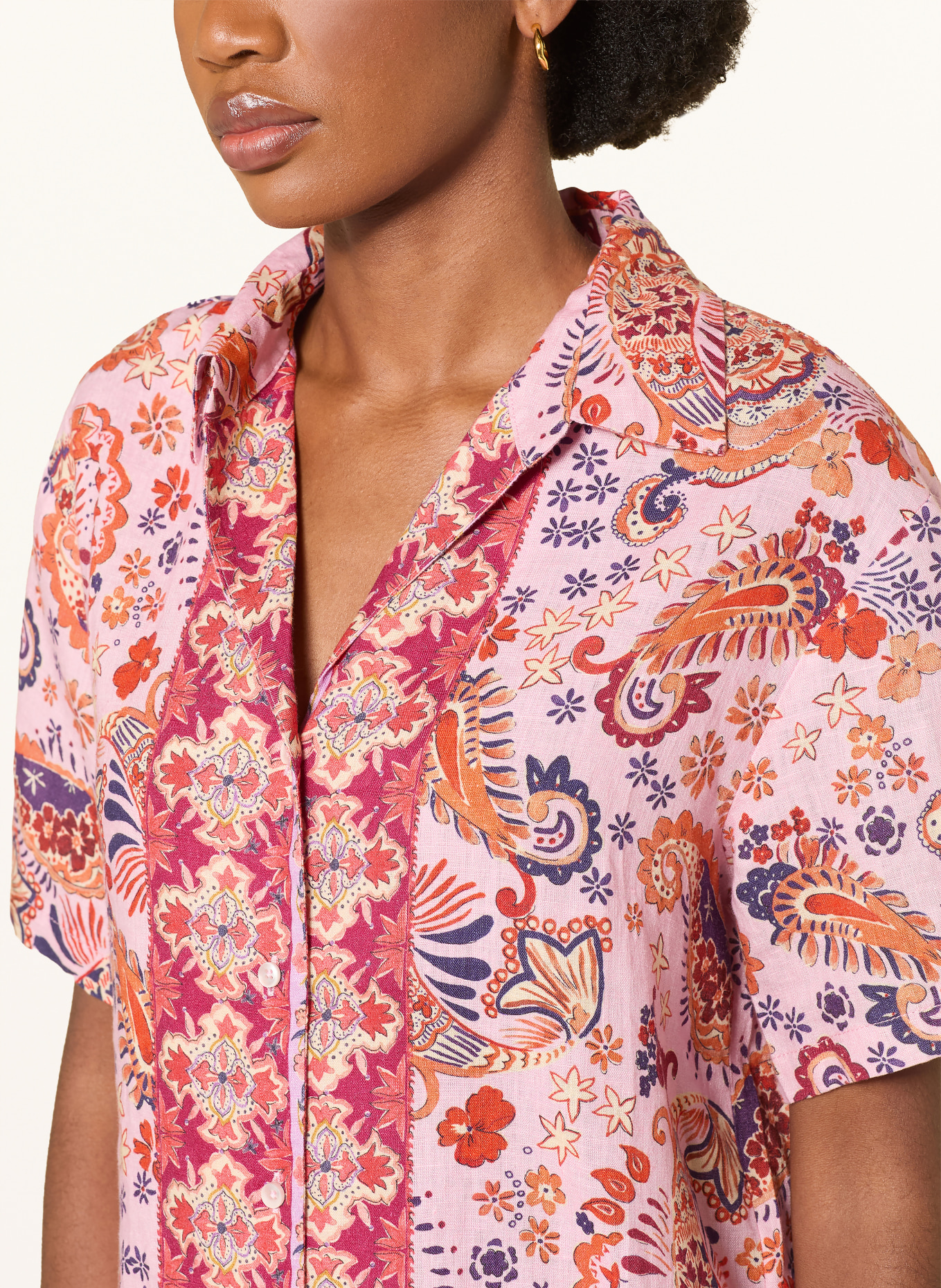 MRS & HUGS Hemdbluse aus Leinen: ROT / DUNKELLILA / PINK