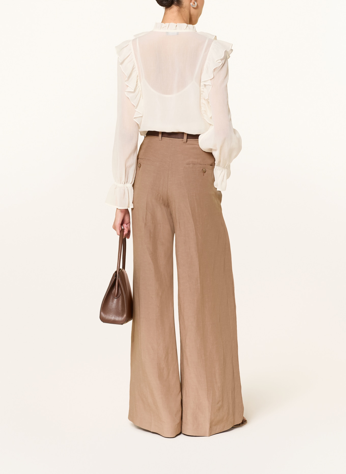 ROSSI Spodnie Marlene IVON z lnem: BRĄZOWY