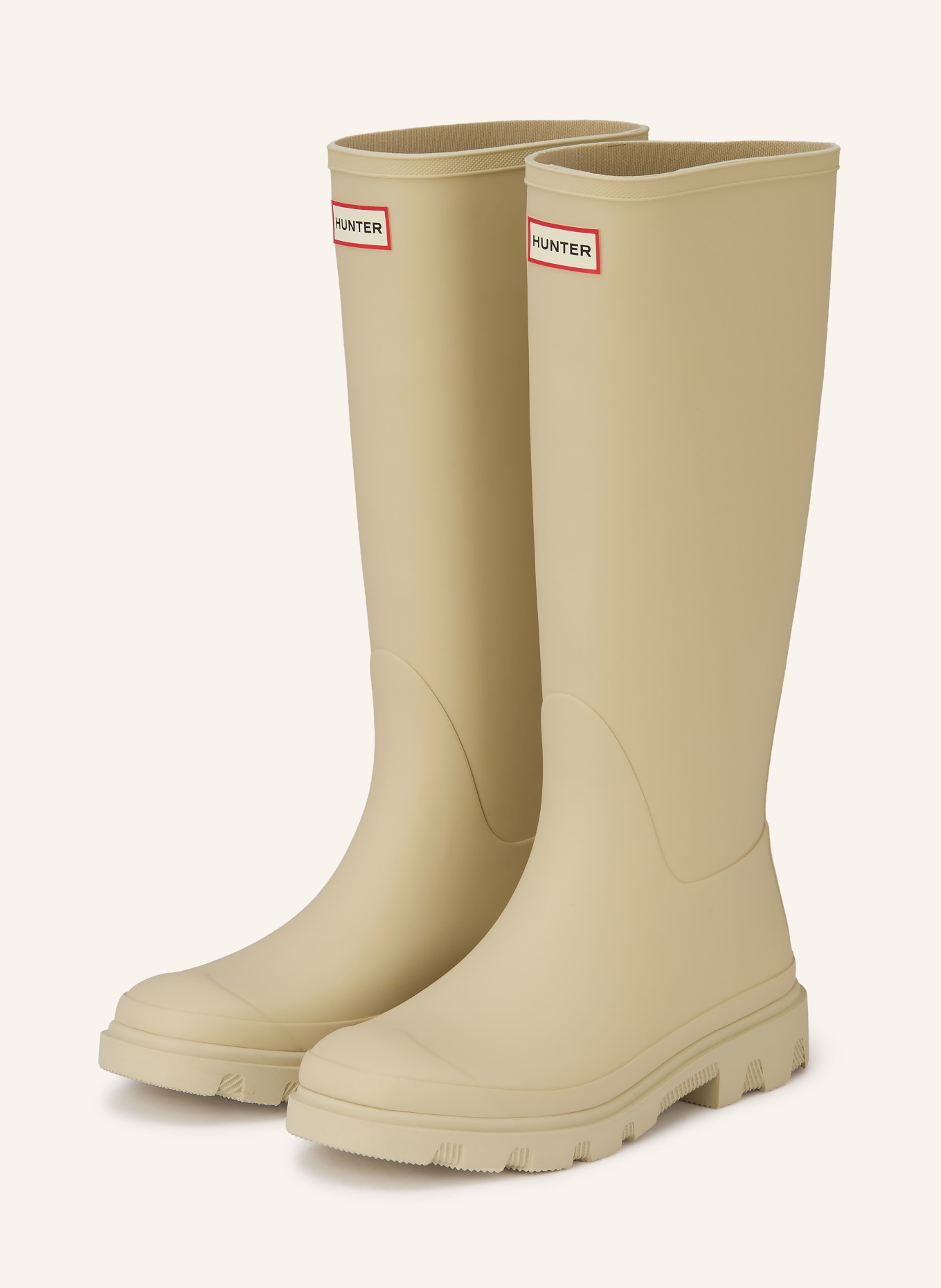 HUNTER DOWNPOUR TALL rubber boots: BEIGE / RED / BLACK