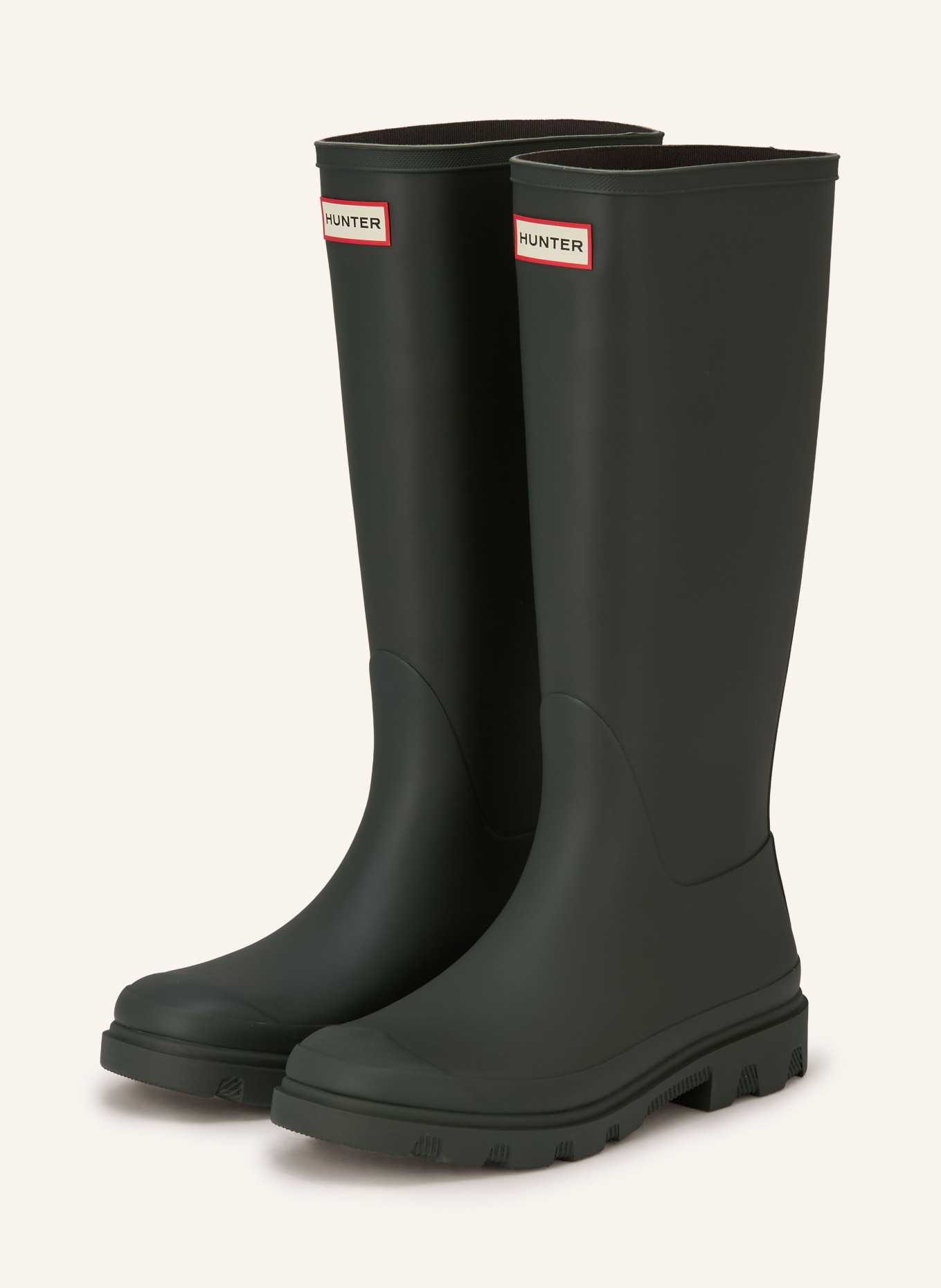 HUNTER Gummistiefel DOWNPOUR TALL: DUNKELGRÜN / ROT / SCHWARZ