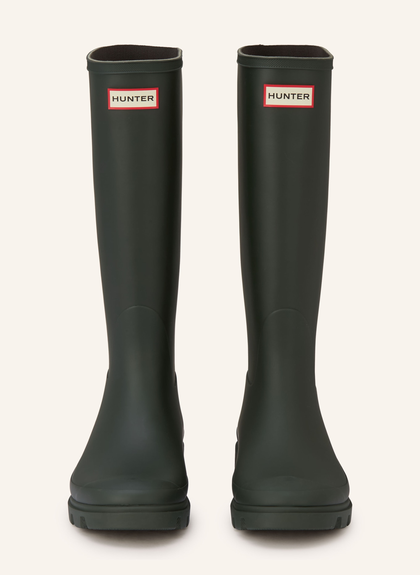 HUNTER Gummistiefel DOWNPOUR TALL: DUNKELGRÜN / ROT / SCHWARZ
