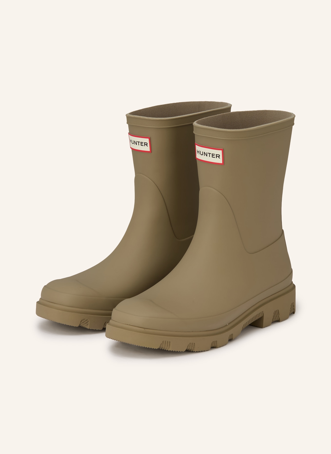 HUNTER Rubber boots DOWNPOUR SHORT: OLIVE / RED / BLACK