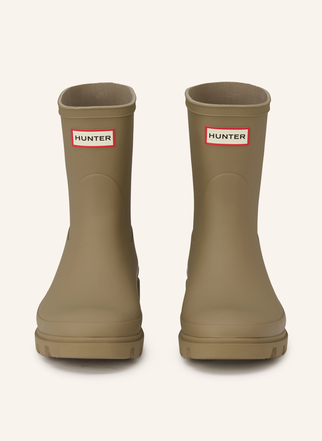 HUNTER Rubber boots DOWNPOUR SHORT: OLIVE / RED / BLACK
