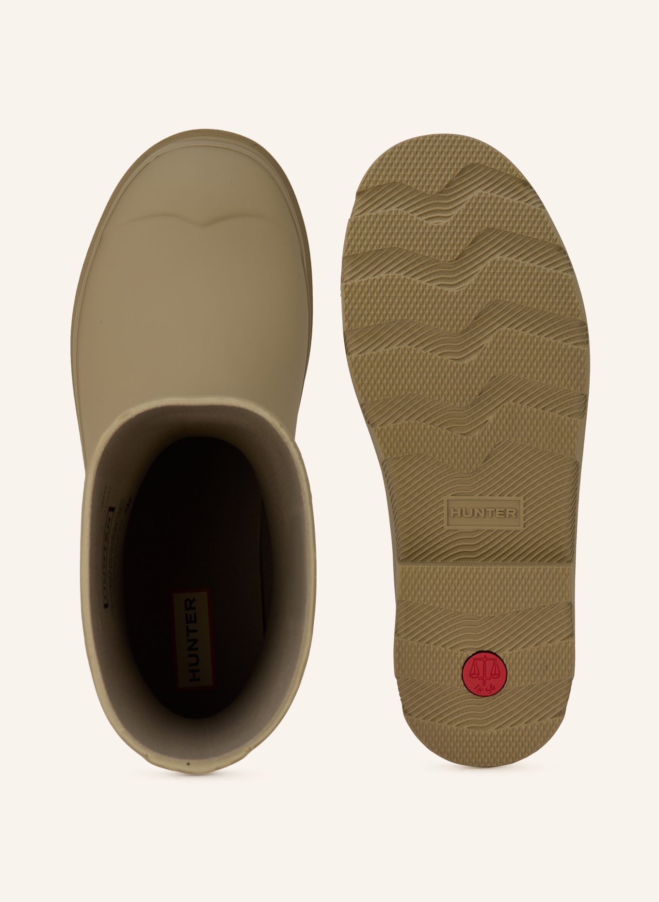 HUNTER Rubber boots DOWNPOUR SHORT: OLIVE / RED / BLACK