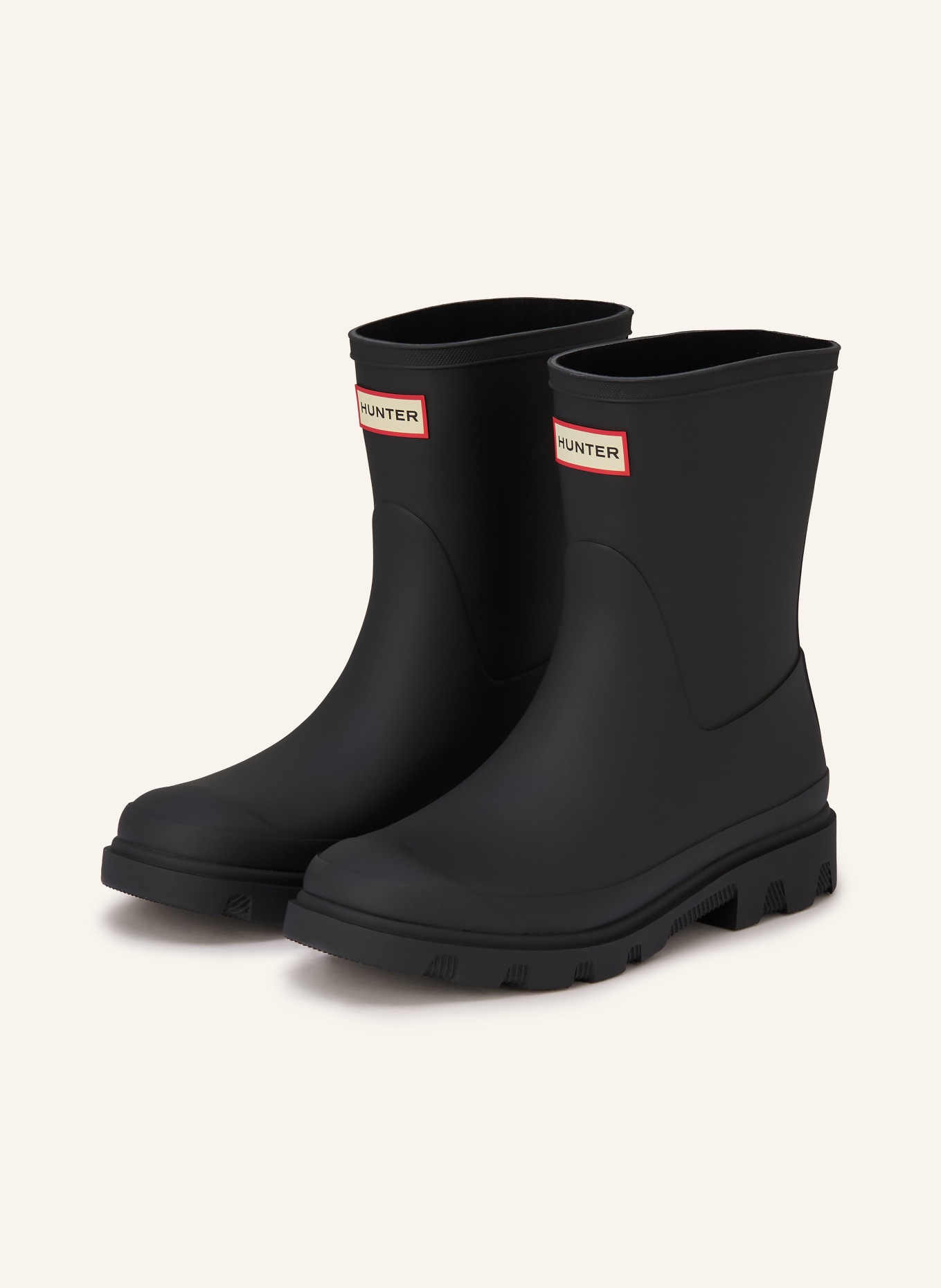 HUNTER Rubber boots DOWNPOUR SHORT: BLACK / CREAM / RED