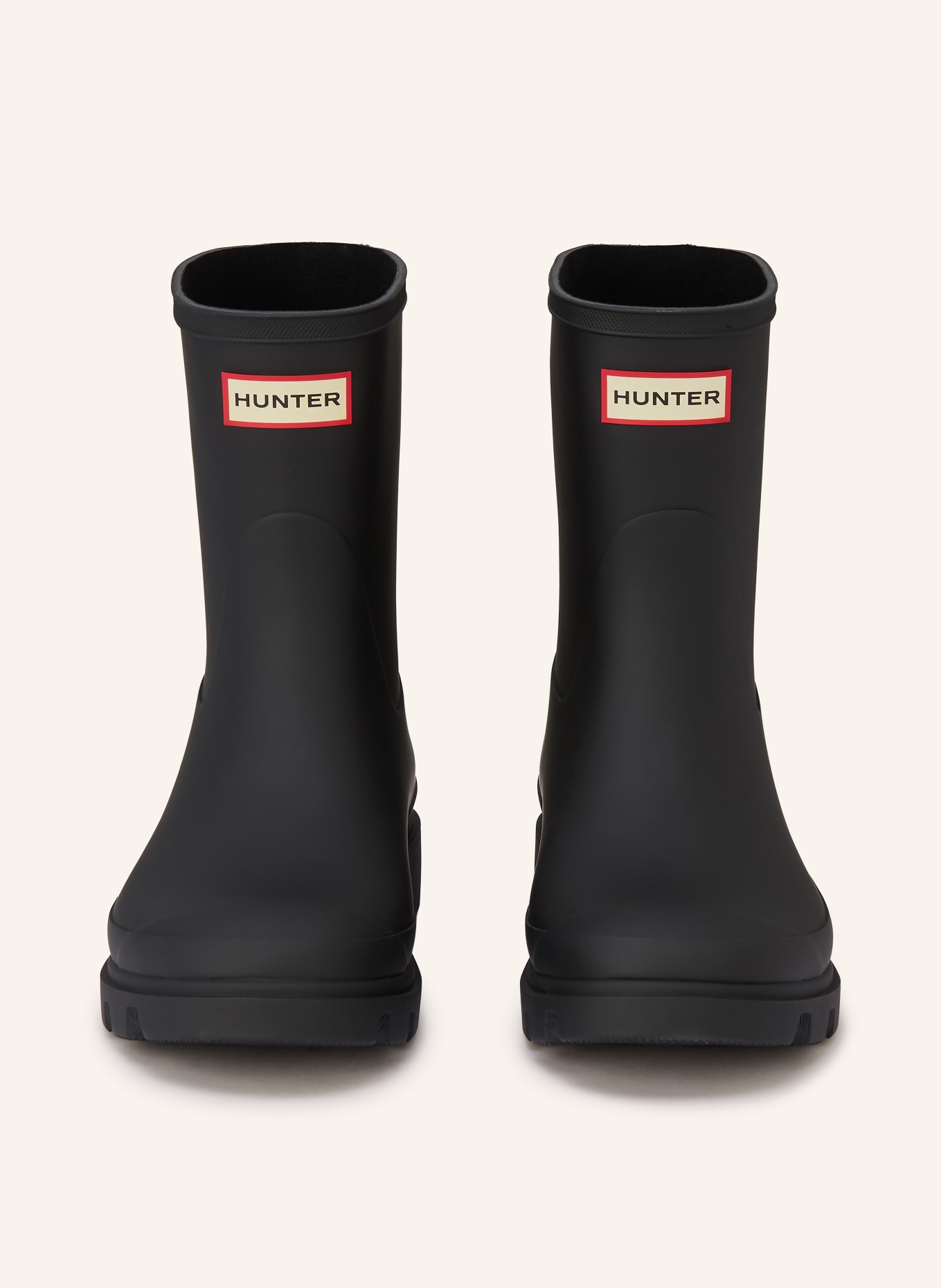 HUNTER Rubber boots DOWNPOUR SHORT: BLACK / CREAM / RED