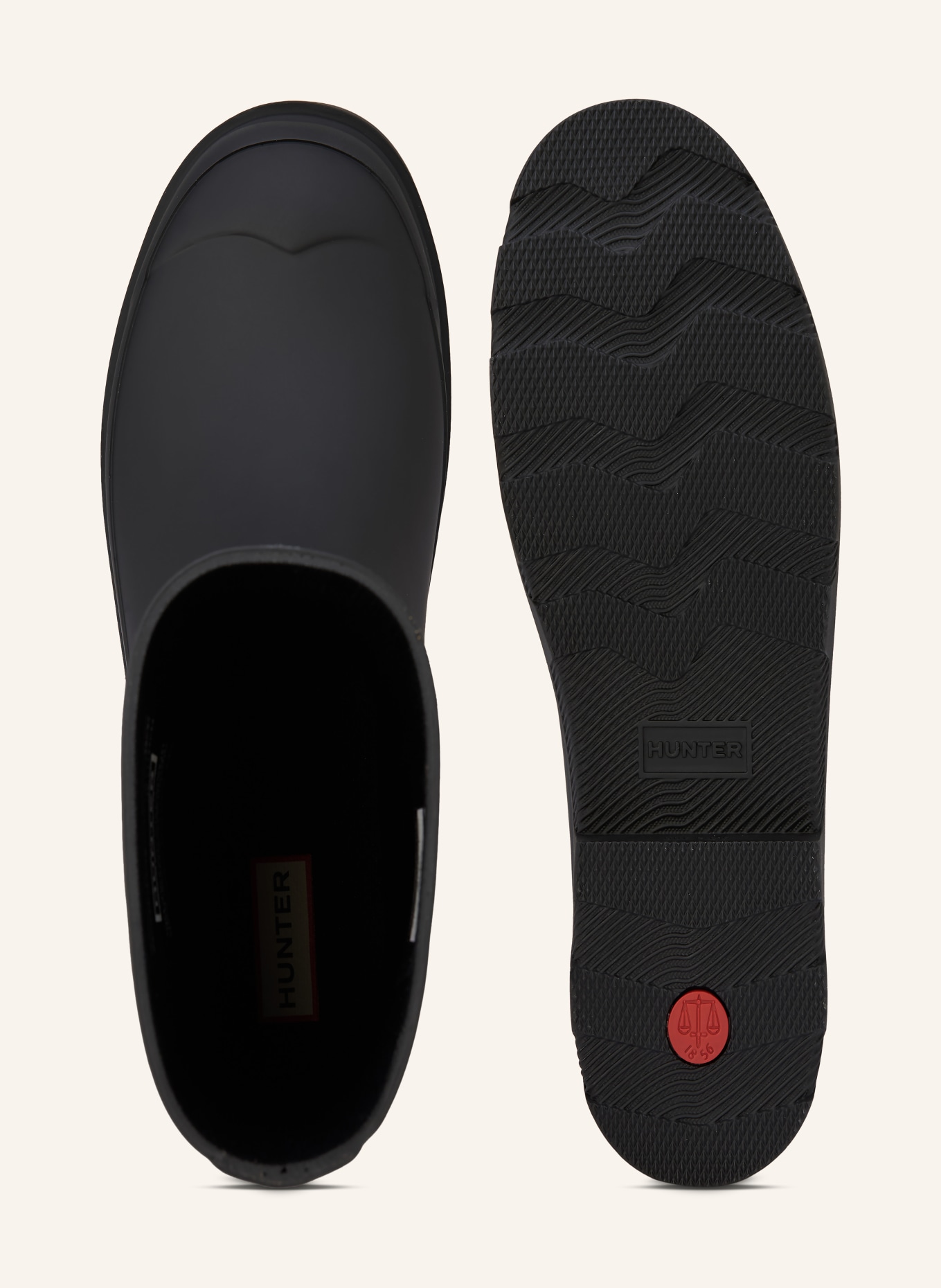 HUNTER Rubber boots DOWNPOUR SHORT: BLACK / CREAM / RED