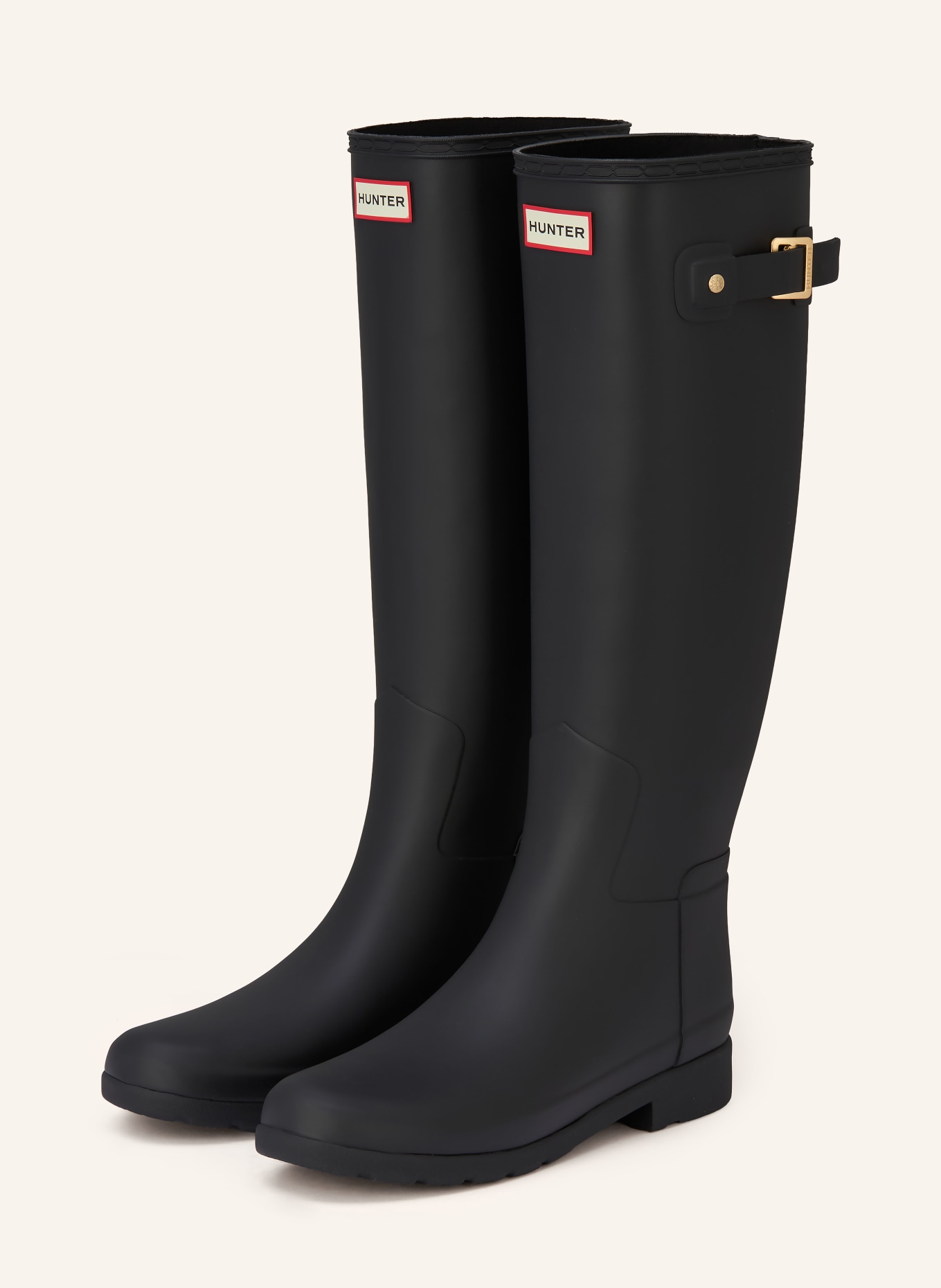HUNTER REFINED GOLD TRIM TALL rubber boots: BLACK / CREAM / RED