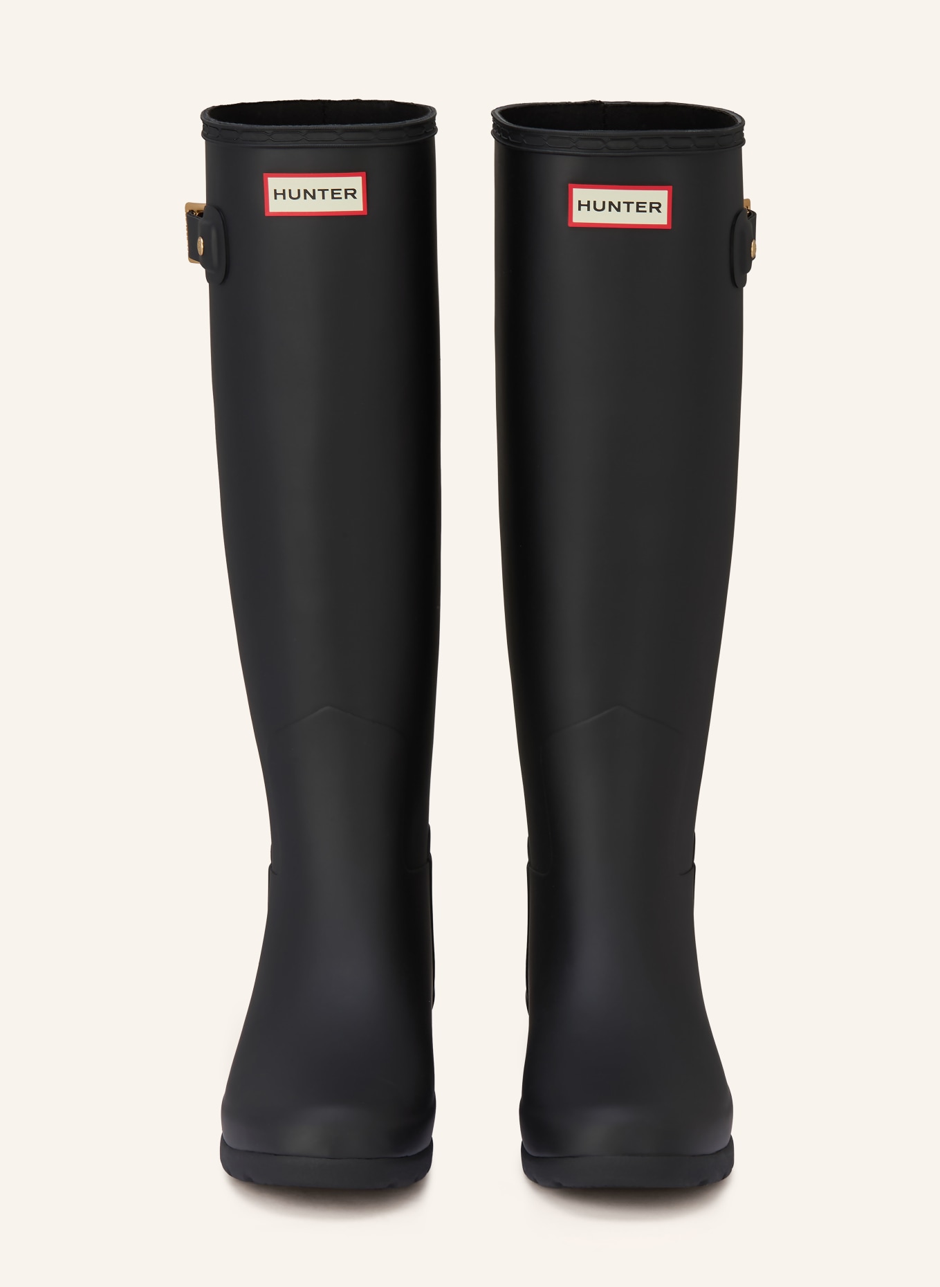 HUNTER REFINED GOLD TRIM TALL rubber boots: BLACK / CREAM / RED