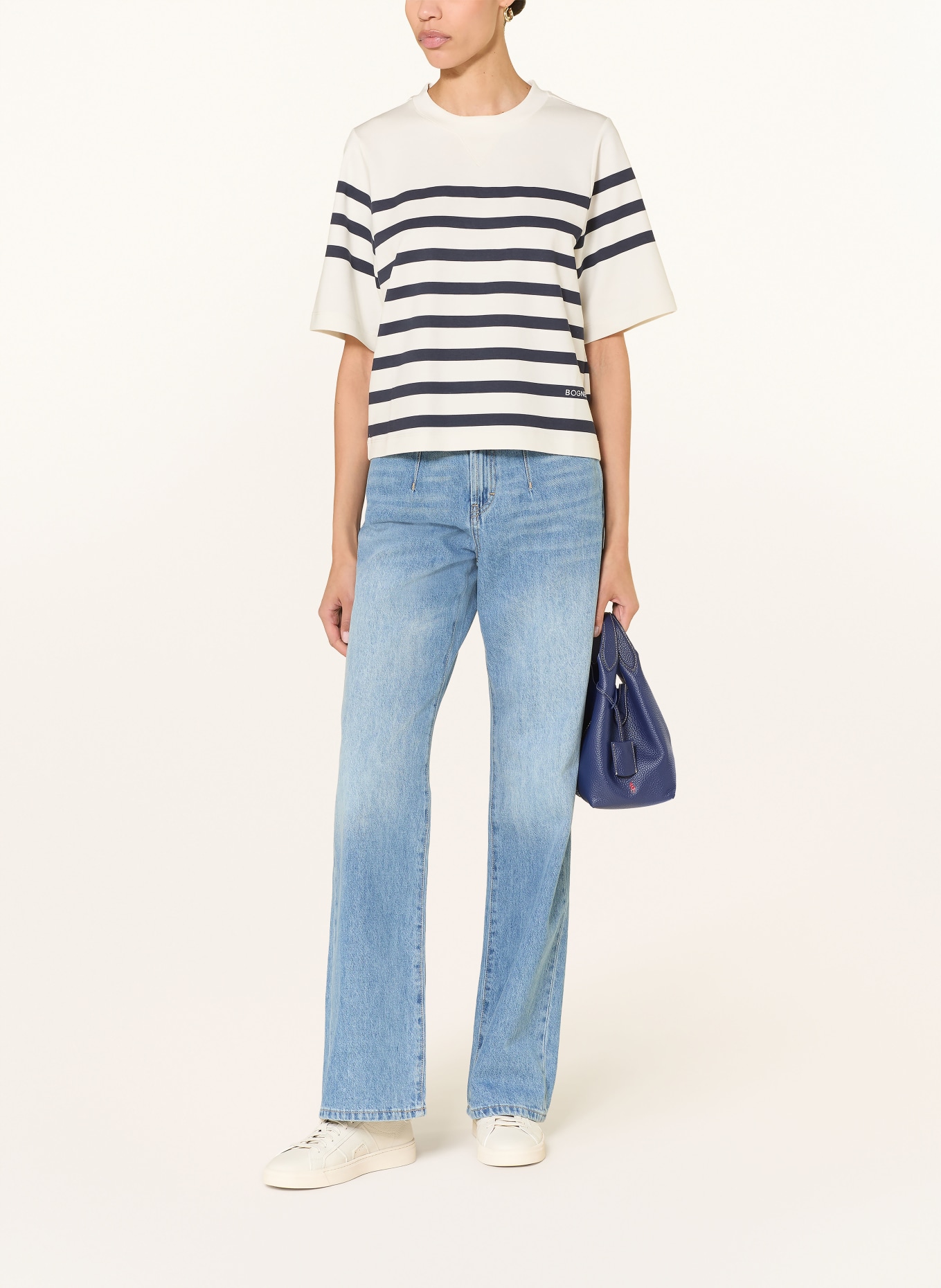 BOGNER Oversized tričko STACEY: KRÉMOVÁ / TMAVĚ MODRÁ