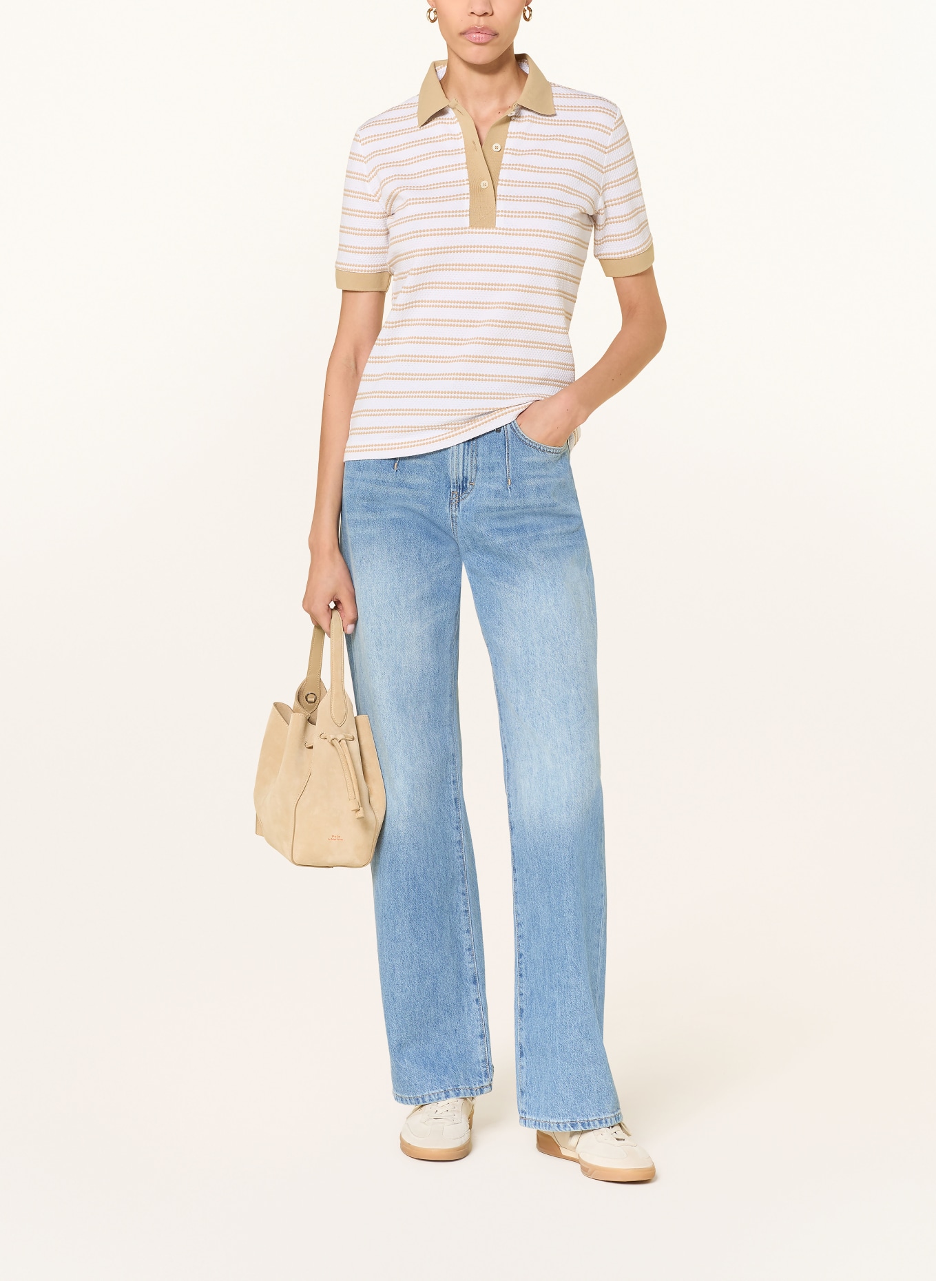 BOGNER Pletené polo tričko: VELBLOUDÍ / BÍLÁ