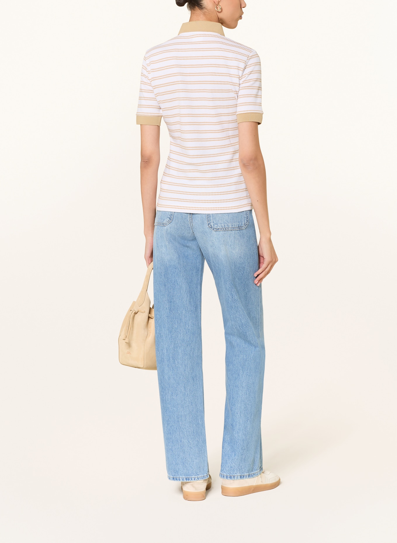 BOGNER Pletené polo tričko: VELBLOUDÍ / BÍLÁ