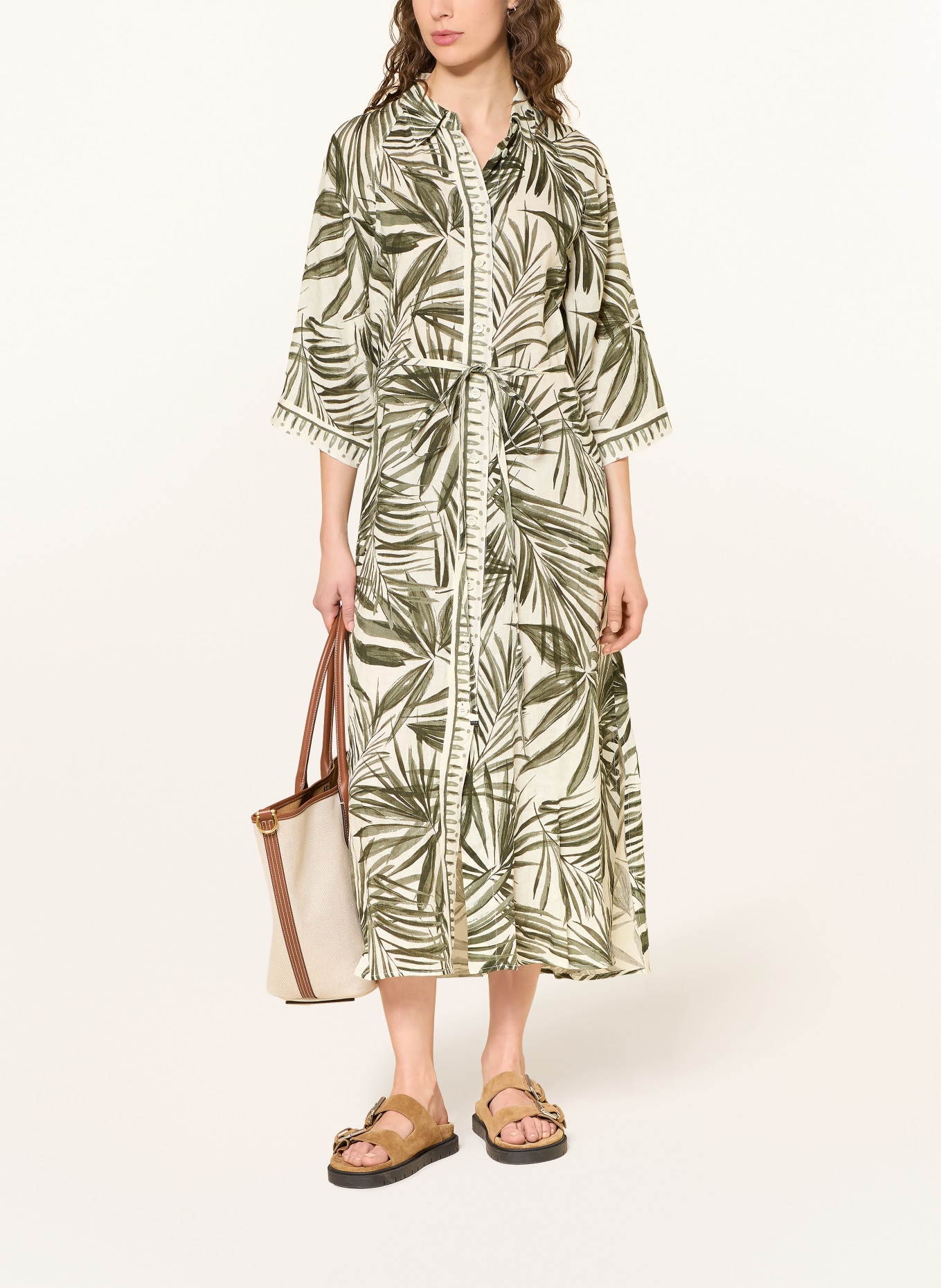 BOGNER Robe chemise CATELYN en lin à manches 3/4: GROEN / ÉCRU / VERT