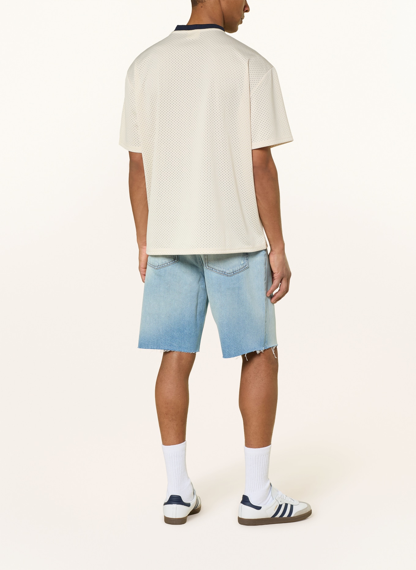 LES DEUX T-Shirt BRONSON aus Mesh: ECRU / DUNKELBLAU