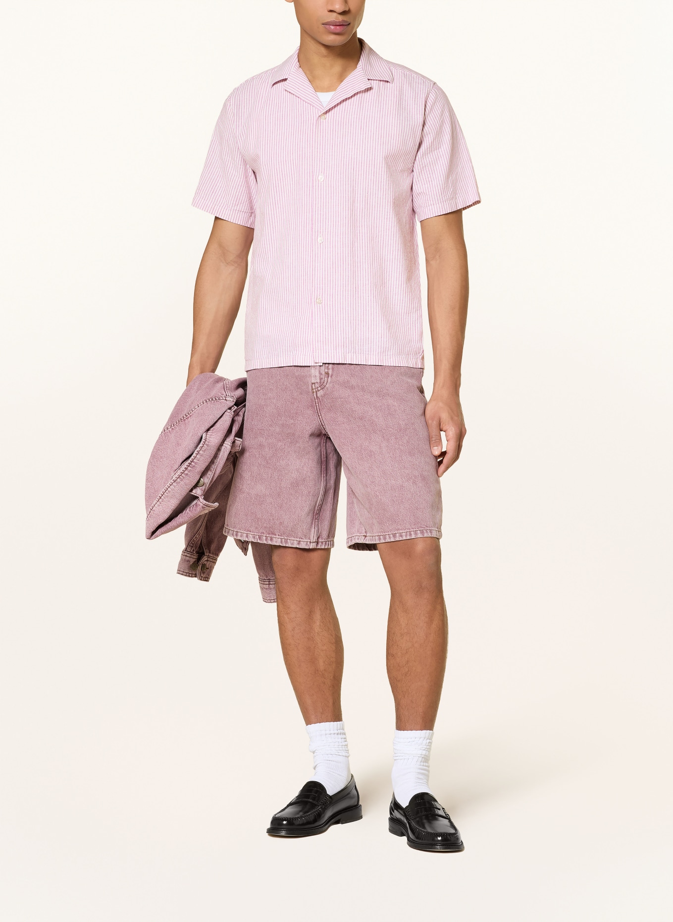 LES DEUX Resorthemd LUKAS Regular Fit mit Leinen: HELLLILA / WEISS