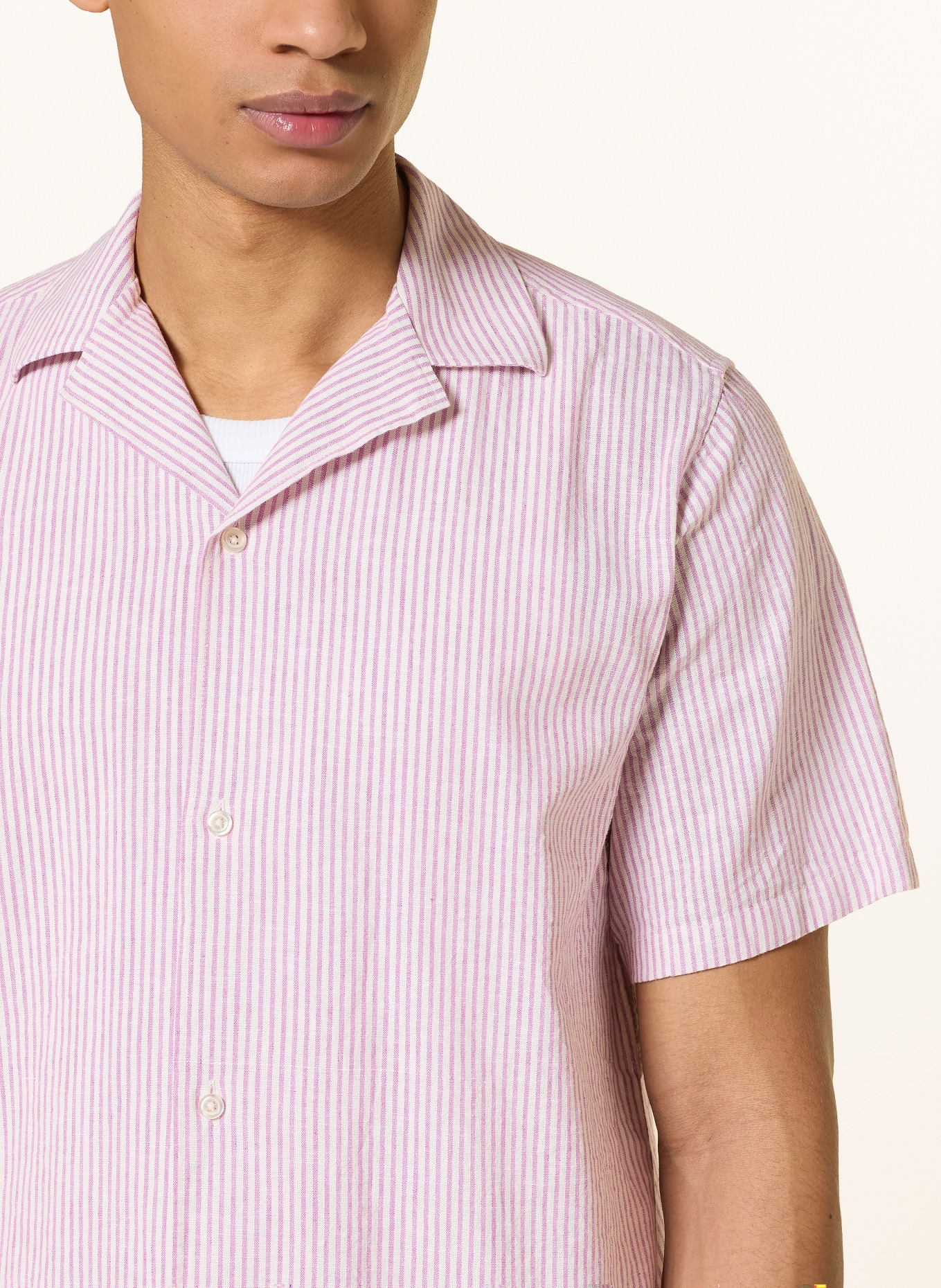 LES DEUX Resorthemd LUKAS Regular Fit mit Leinen: HELLLILA / WEISS