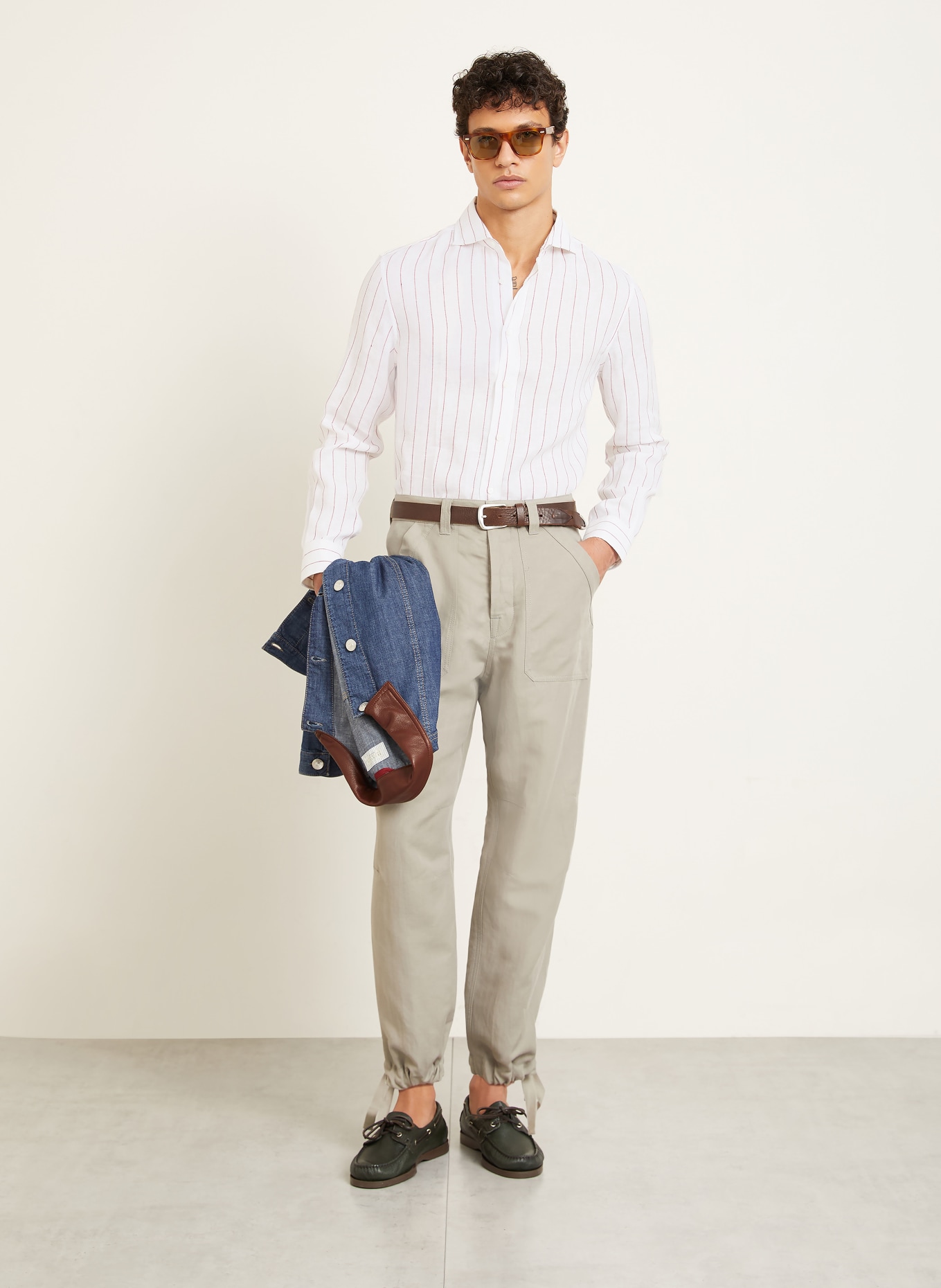 BRUNELLO CUCINELLI Leinenhemd Regular Fit: WEISS / DUNKELROT