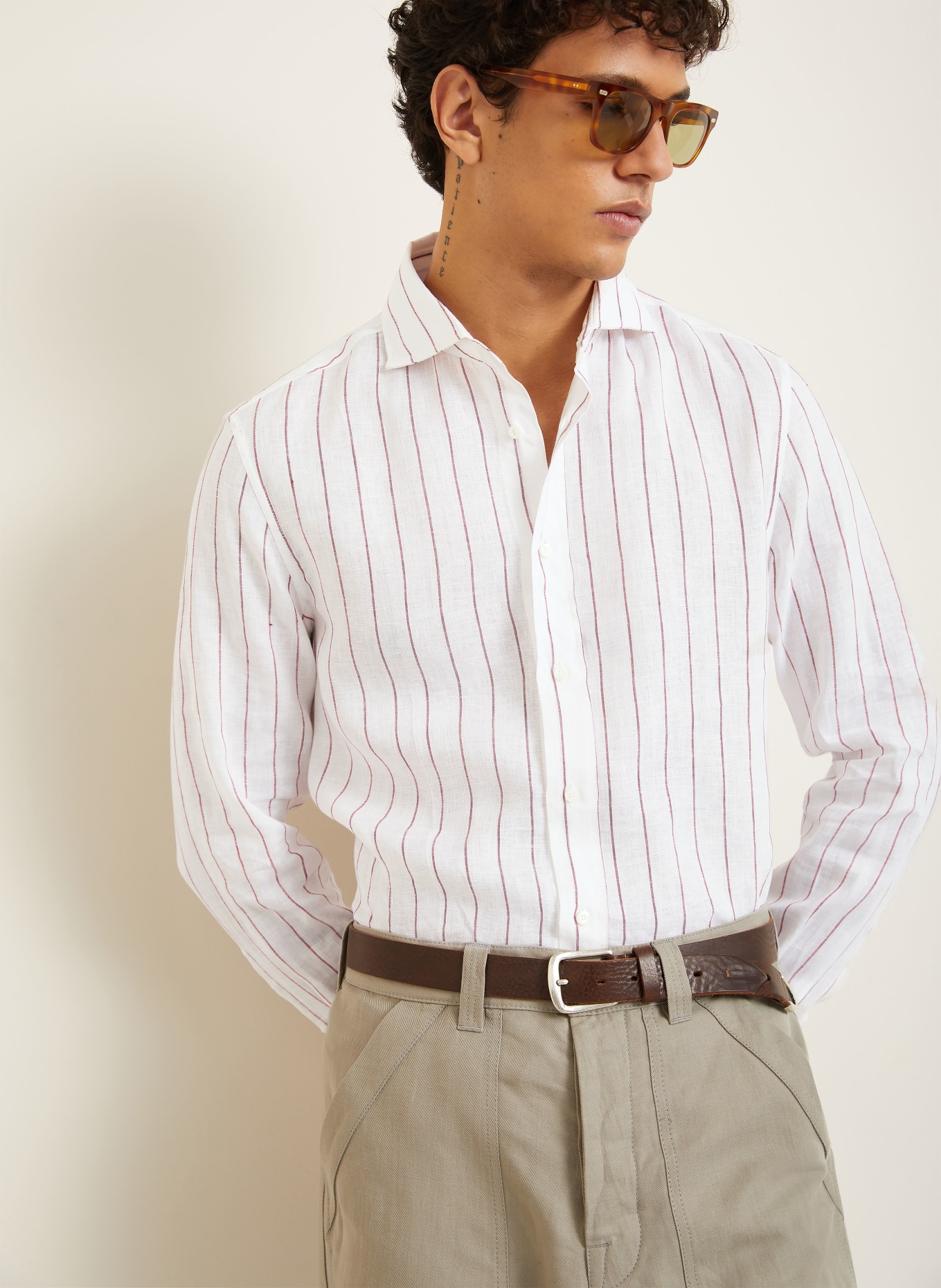 BRUNELLO CUCINELLI Leinenhemd Regular Fit: WEISS / DUNKELROT