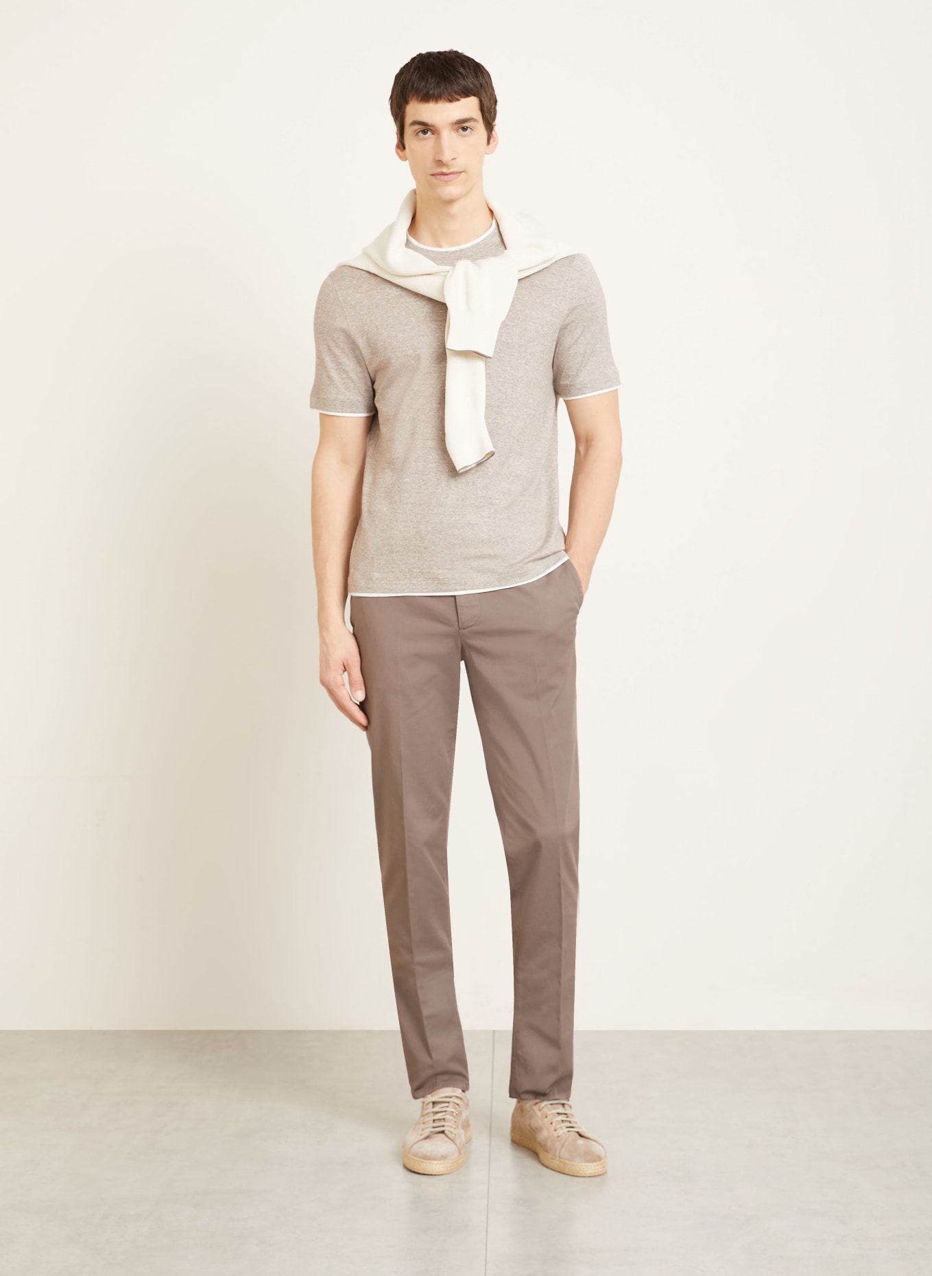 BRUNELLO CUCINELLI T-shirt with linen: BEIGE / WHITE