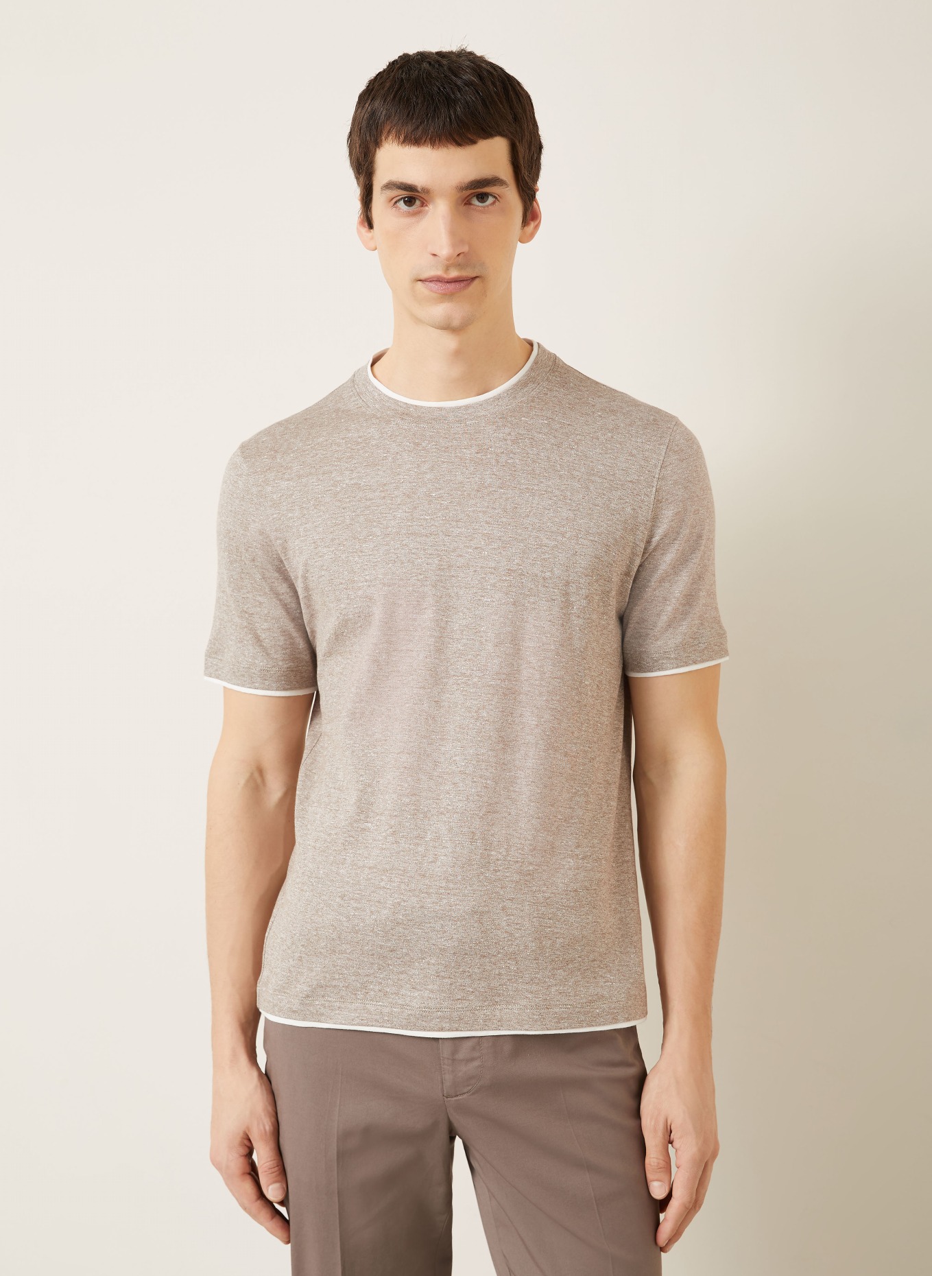 BRUNELLO CUCINELLI T-shirt with linen: BEIGE / WHITE