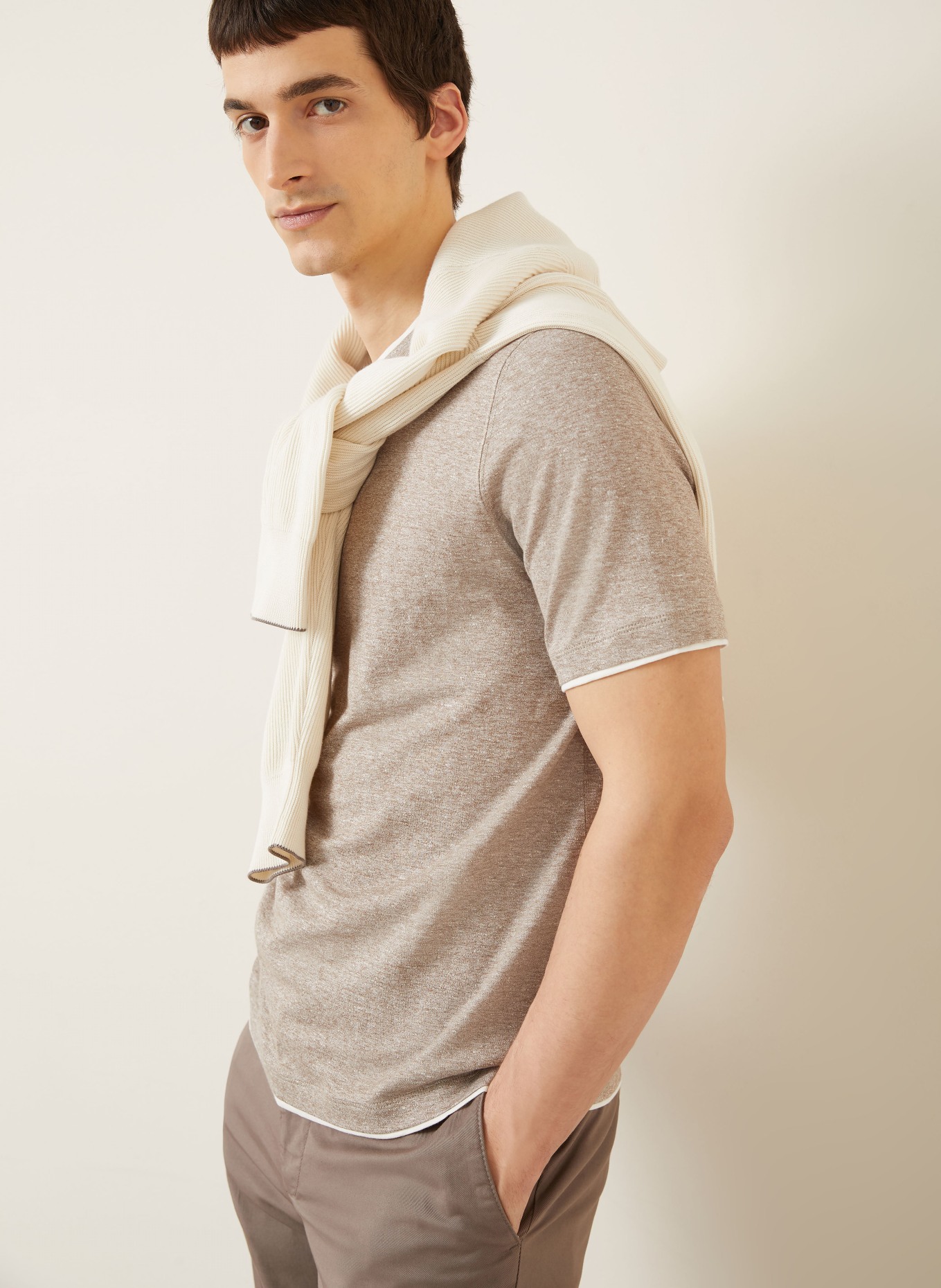 BRUNELLO CUCINELLI T-shirt with linen: BEIGE / WHITE