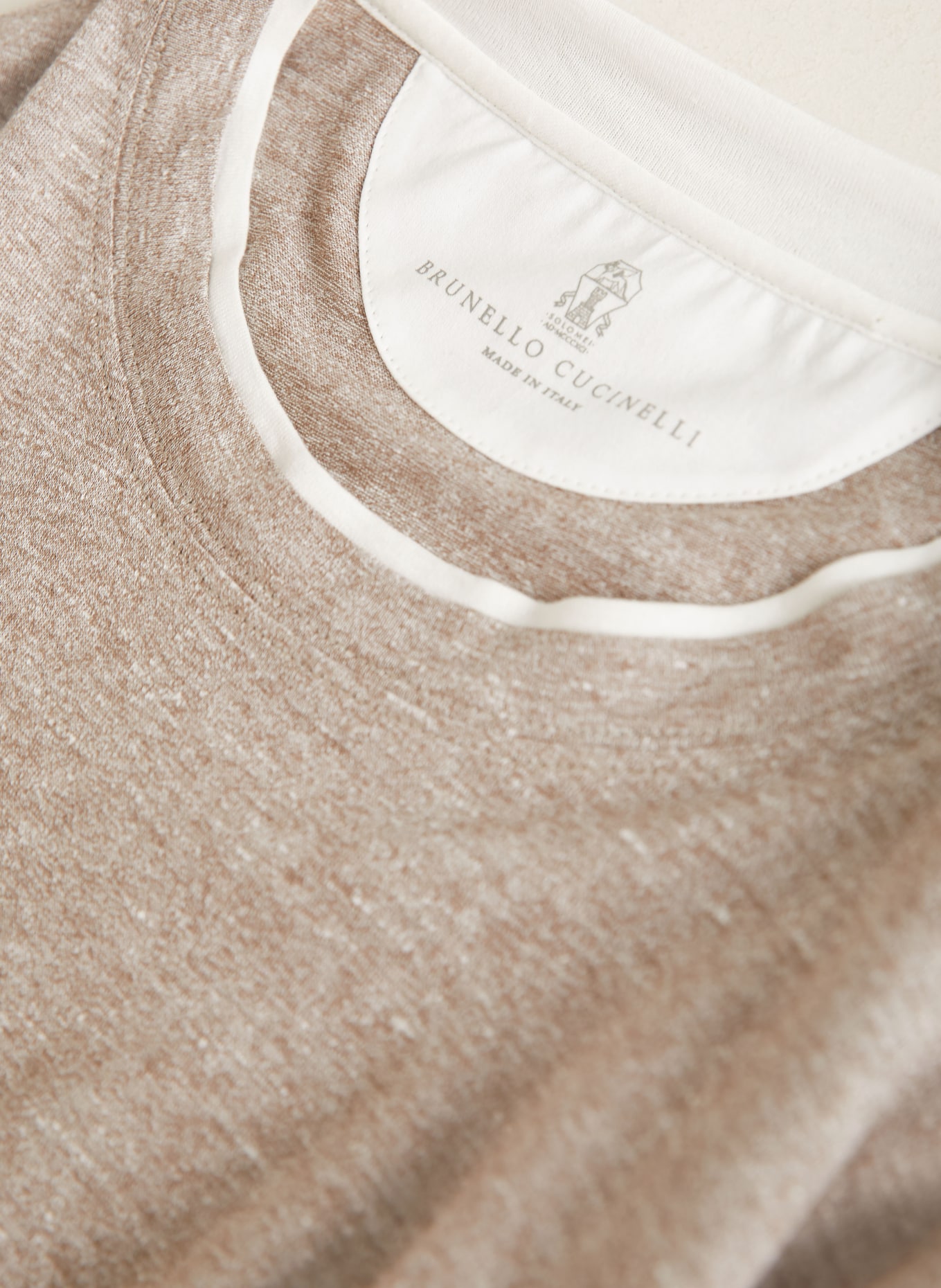 BRUNELLO CUCINELLI T-shirt with linen: BEIGE / WHITE
