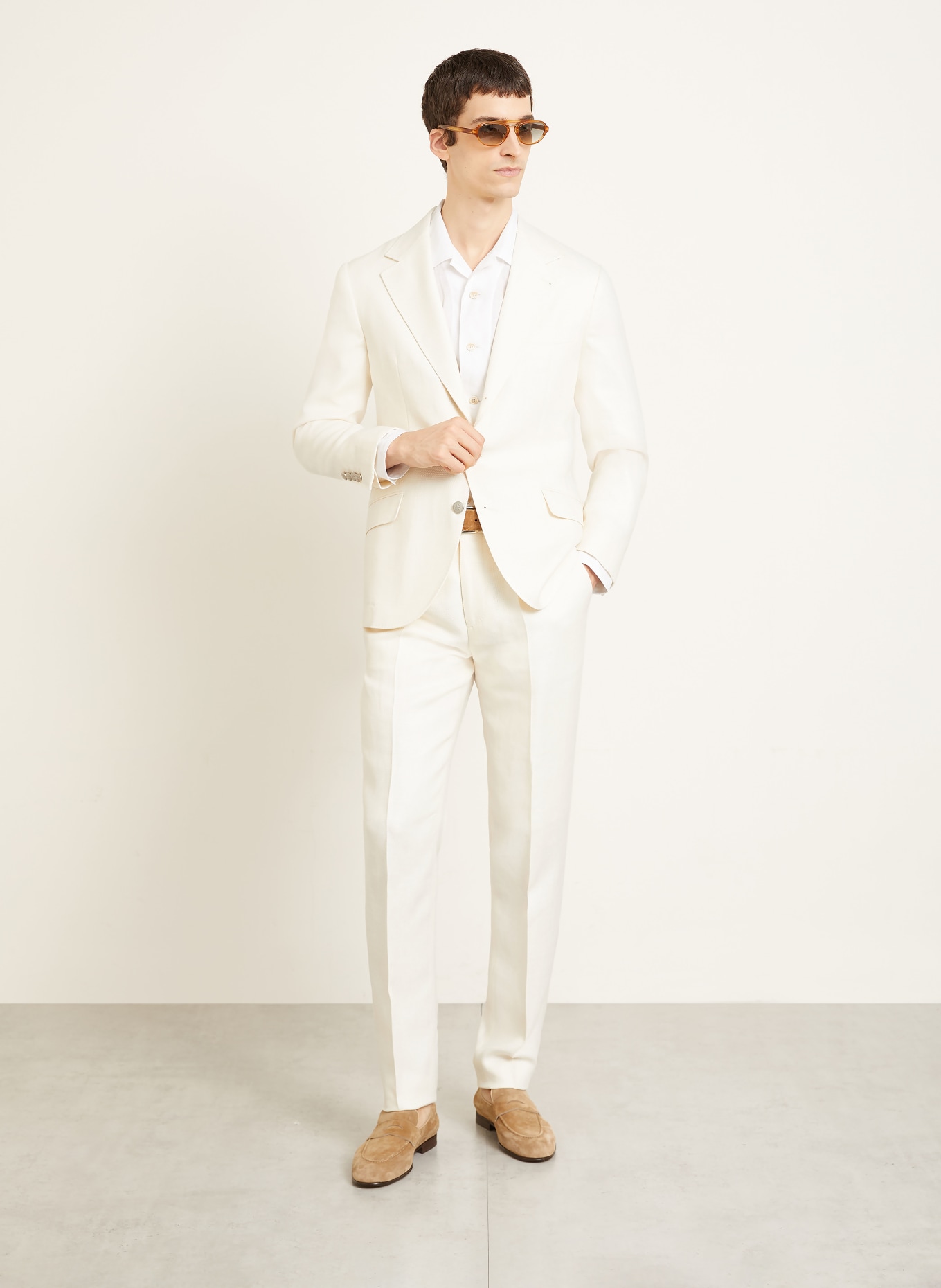 BRUNELLO CUCINELLI Anzug Extra Slim Fit mit Seide und Leinen: CREME
