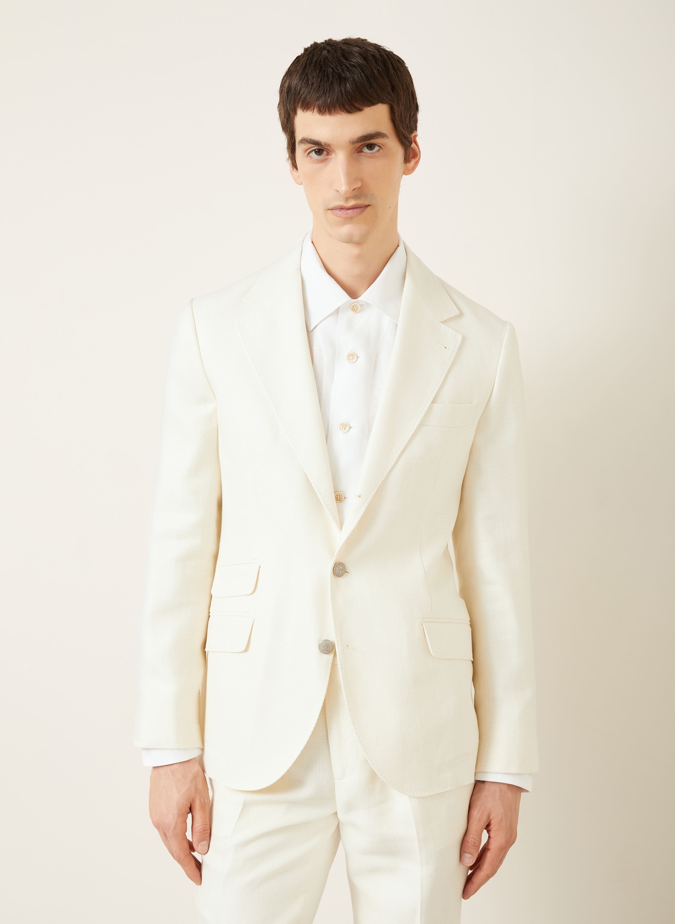 BRUNELLO CUCINELLI Anzug Extra Slim Fit mit Seide und Leinen: CREME