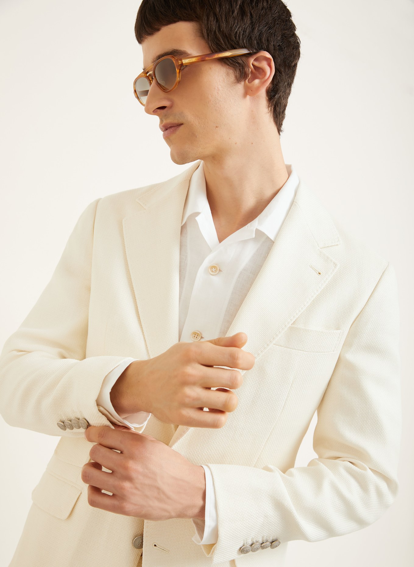 BRUNELLO CUCINELLI Anzug Extra Slim Fit mit Seide und Leinen: CREME