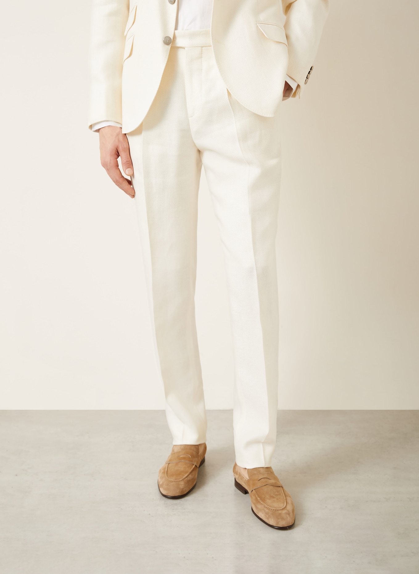 BRUNELLO CUCINELLI Anzug Extra Slim Fit mit Seide und Leinen: CREME
