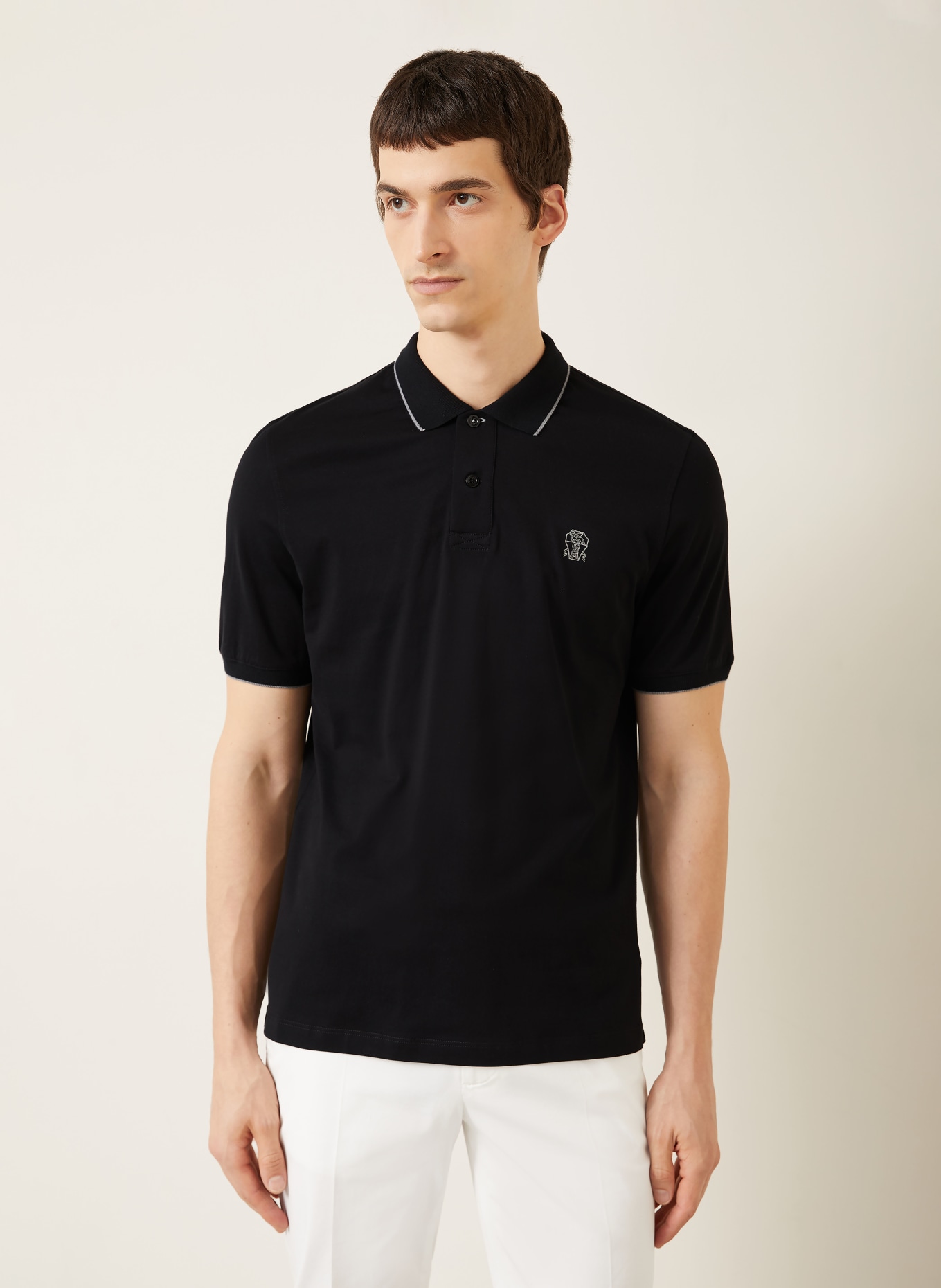 BRUNELLO CUCINELLI Jersey-Poloshirt: SCHWARZ / GRAU