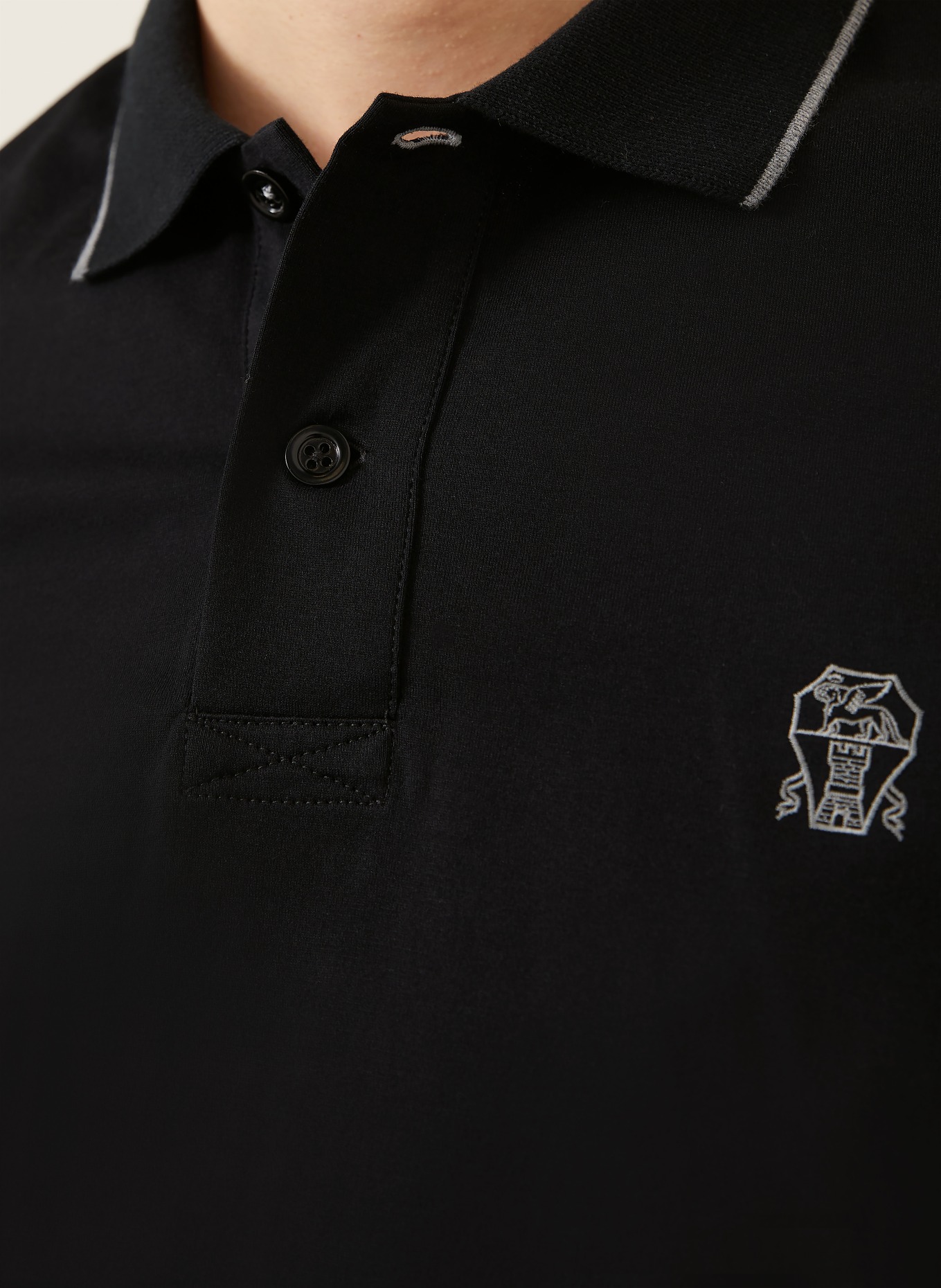 BRUNELLO CUCINELLI Jersey-Poloshirt: SCHWARZ / GRAU