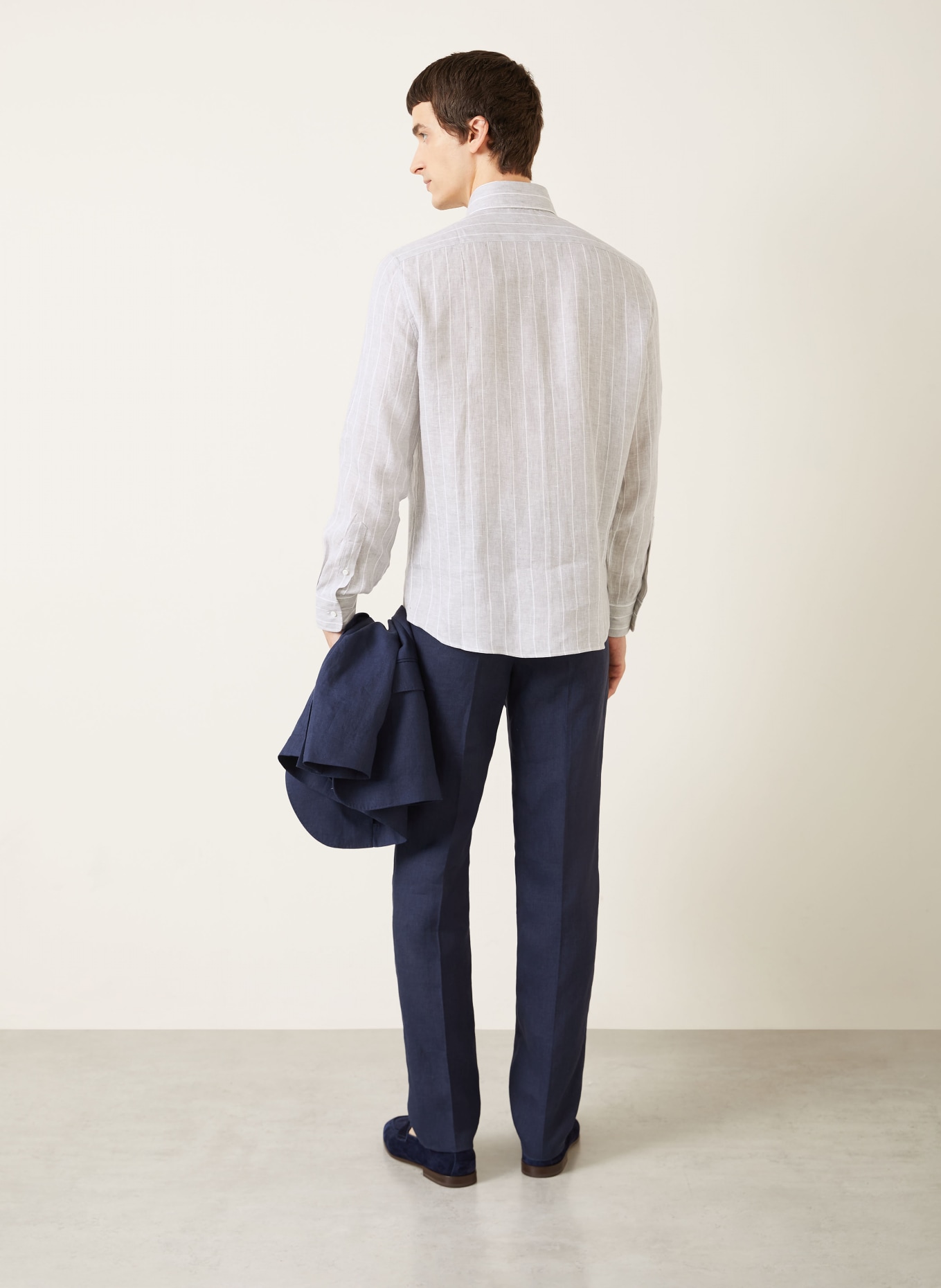 BRUNELLO CUCINELLI Leinenhemd Easy Fit: GRAU / WEISS