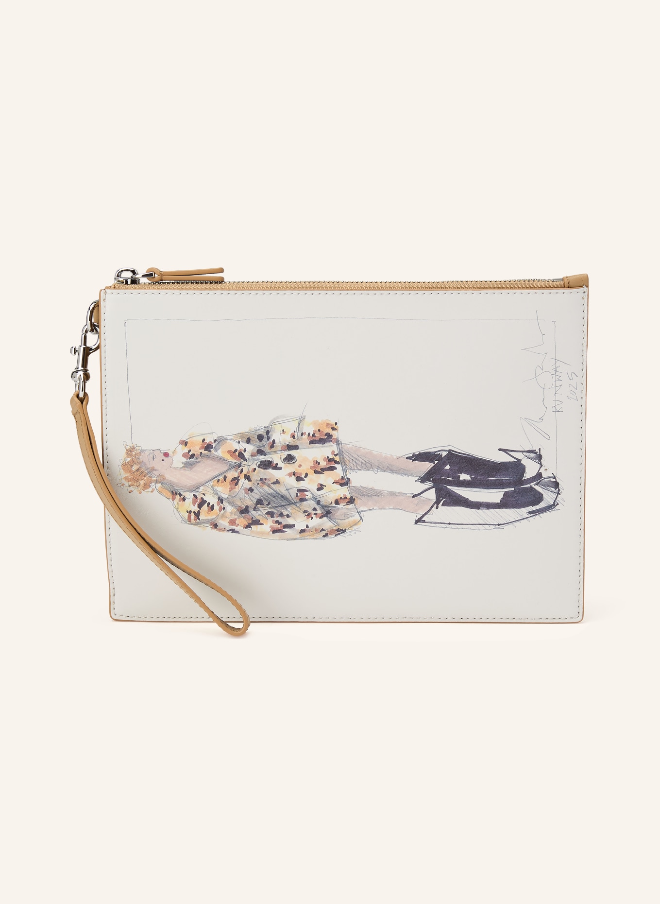 MARC JACOBS Pochette THE RUNWAY ILLUSTRATION WRISTLET: CHAMEAU / ARGENT / BLANC