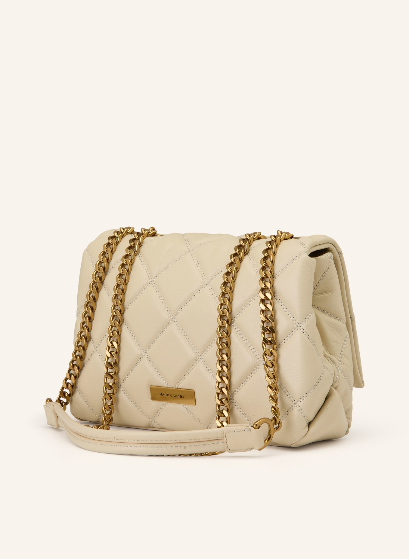 MARC JACOBS Torba na ramię THE SLIM DUAL CHAIN QUILTED: KREMOWY / ZŁOTY