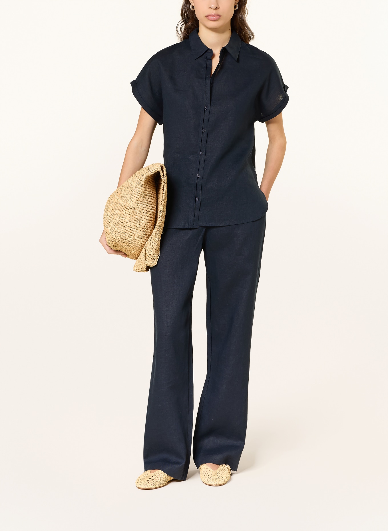 (THE MERCER) N.Y. Linen wide-leg pants: DARK BLUE
