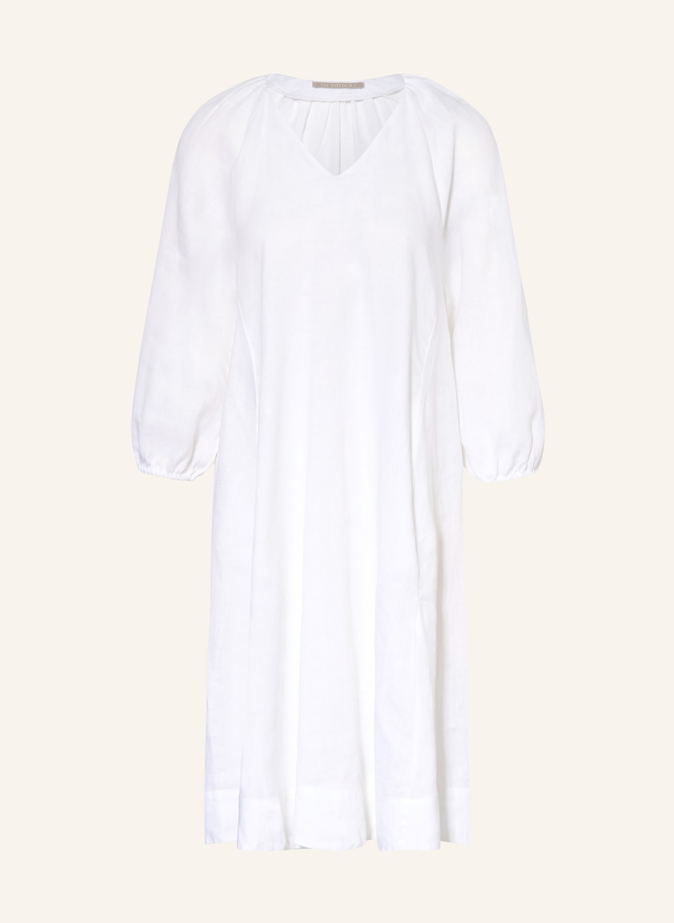(THE MERCER) N.Y. Lněné šaty s 3/4 rukávy: BÍLÁ