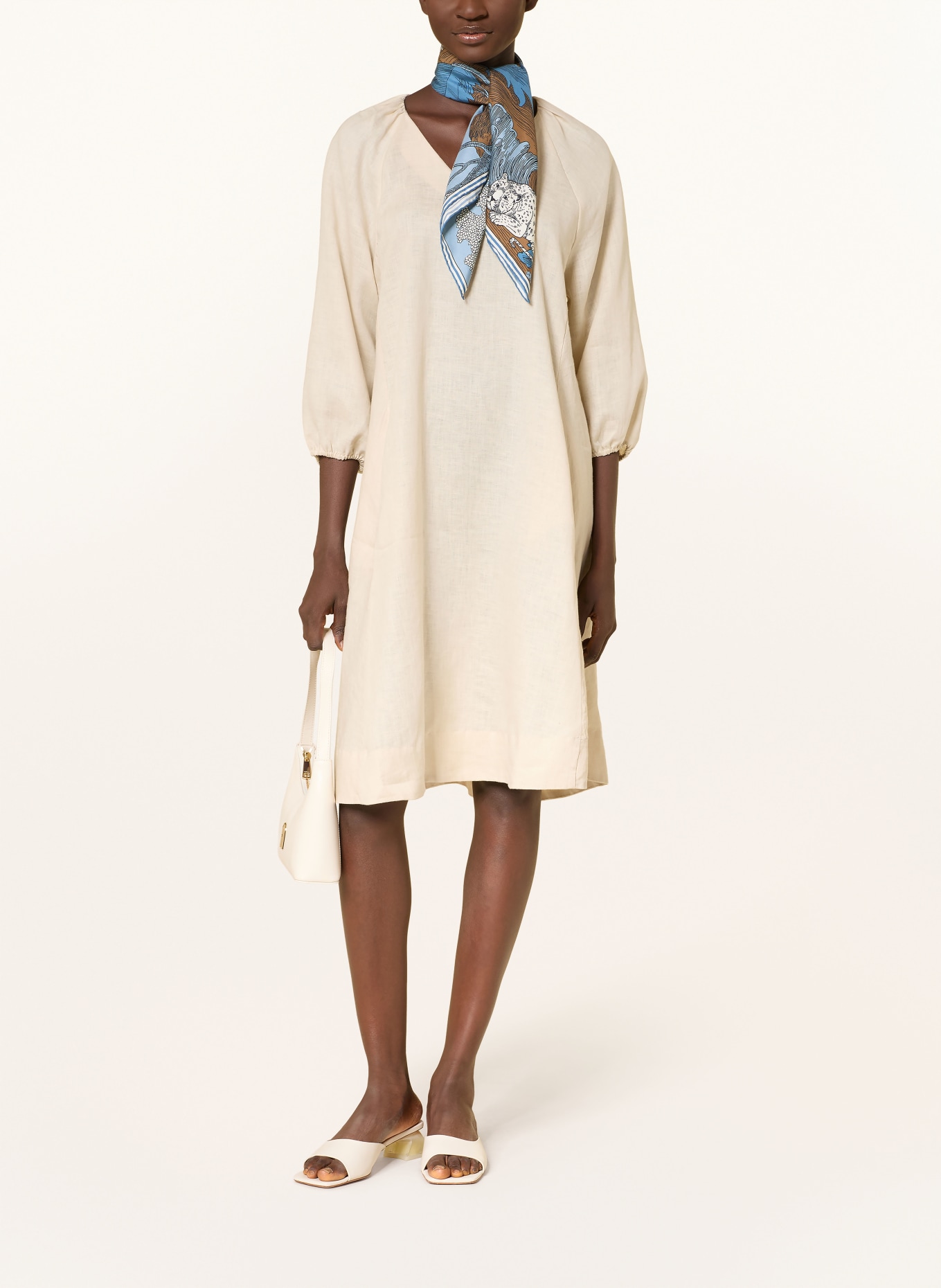 (THE MERCER) N.Y. Leinenkleid mit 3/4-Arm: CAMEL