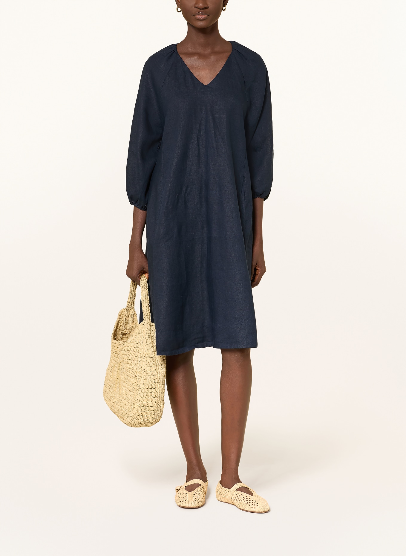 (THE MERCER) N.Y. Leinenkleid mit 3/4-Arm: DUNKELBLAU